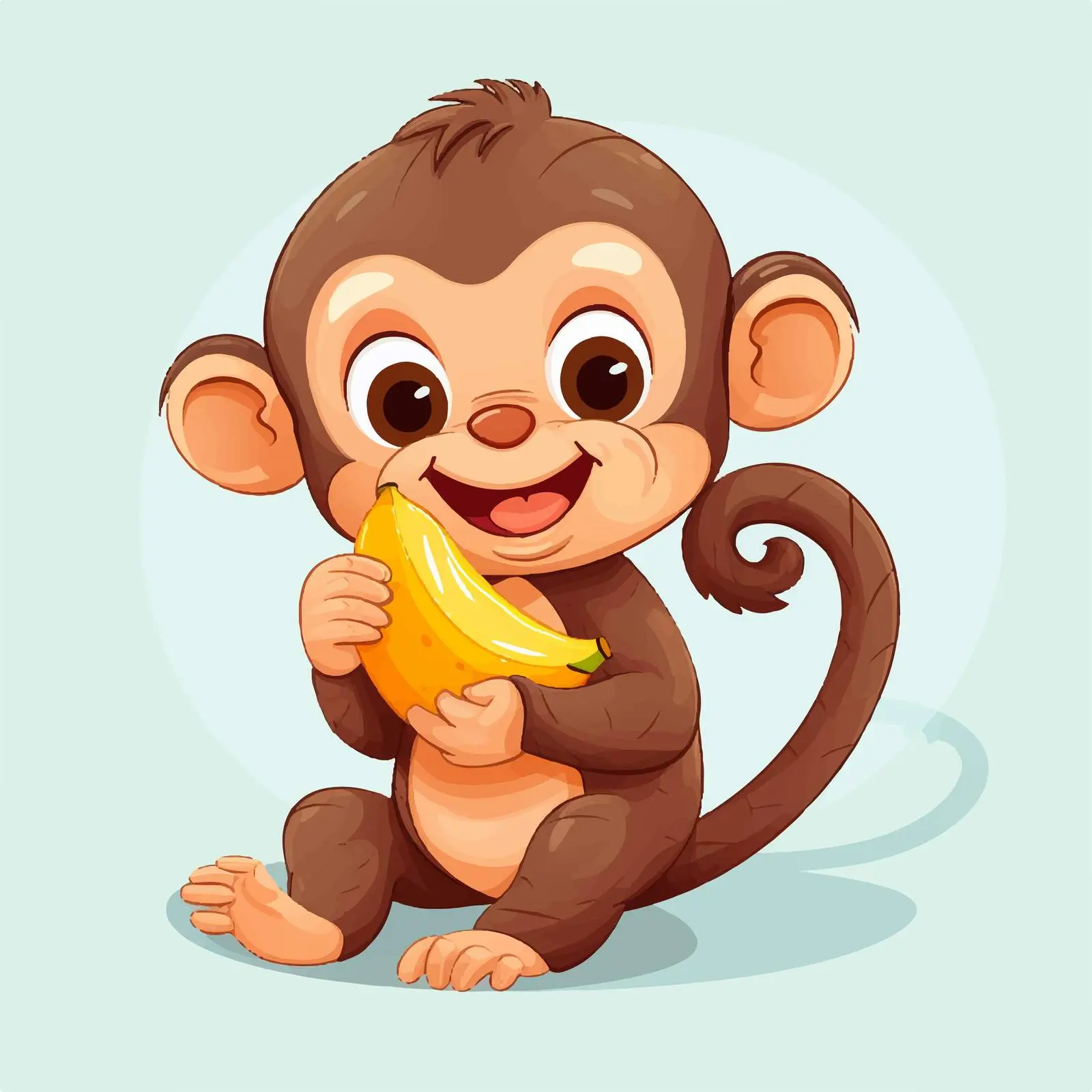 Cute Baby Monkey with Banana in Jungle — free download from Dotvec