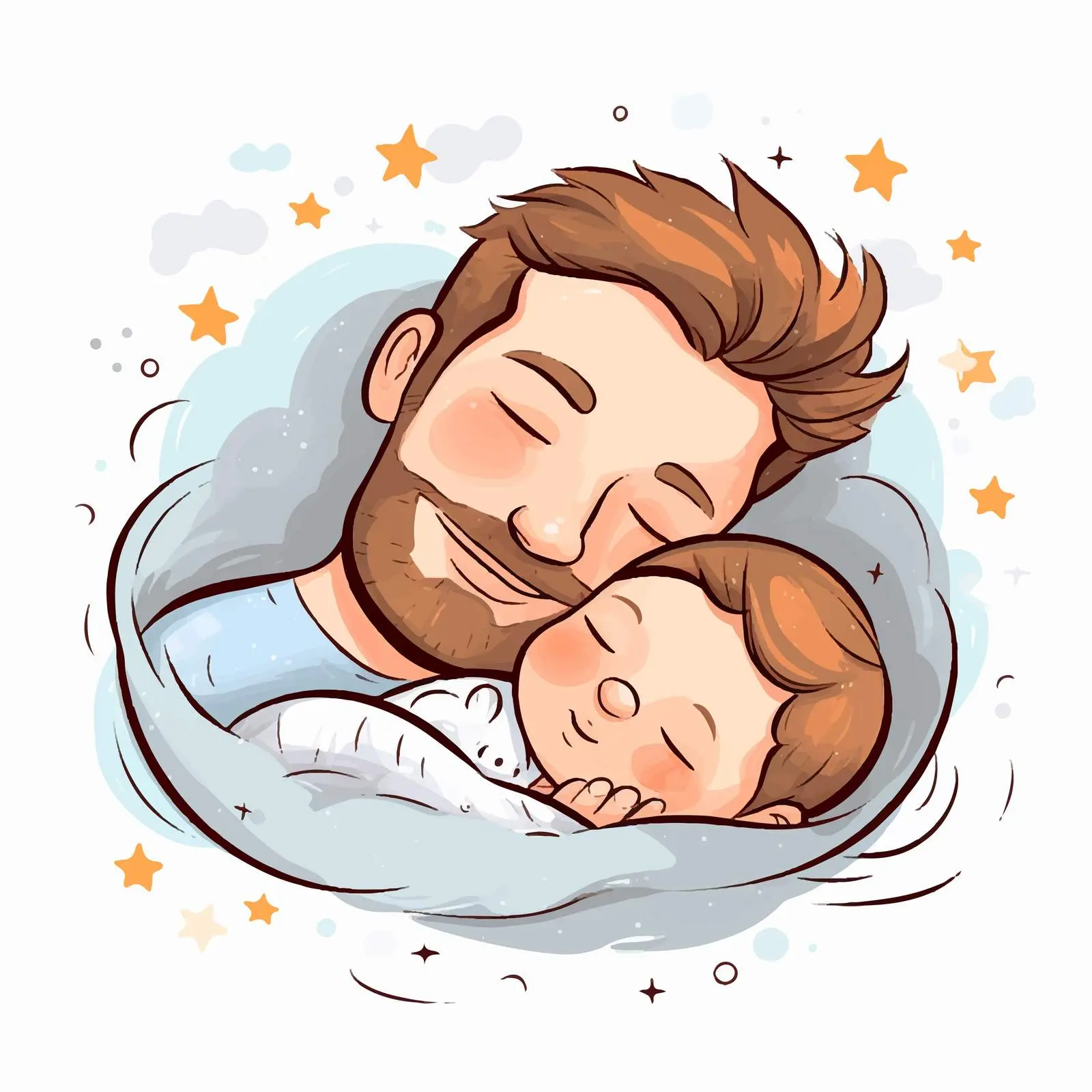 Sleeping Dad with Newborn Baby Vector Banner – free fatherhood image from Dotvec