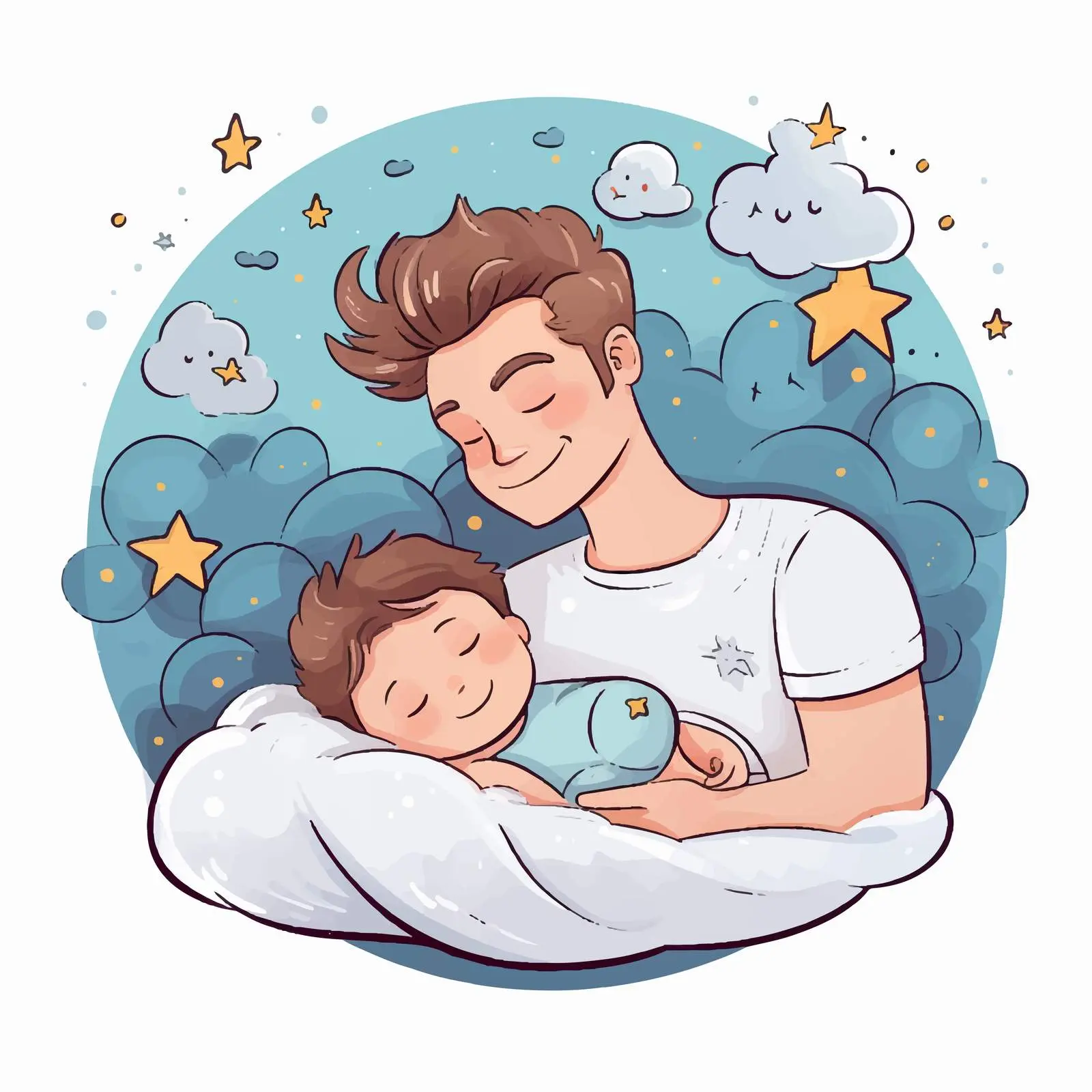 Cute Baby Sleeping with Dad Vector Banner — free download from Dotvec