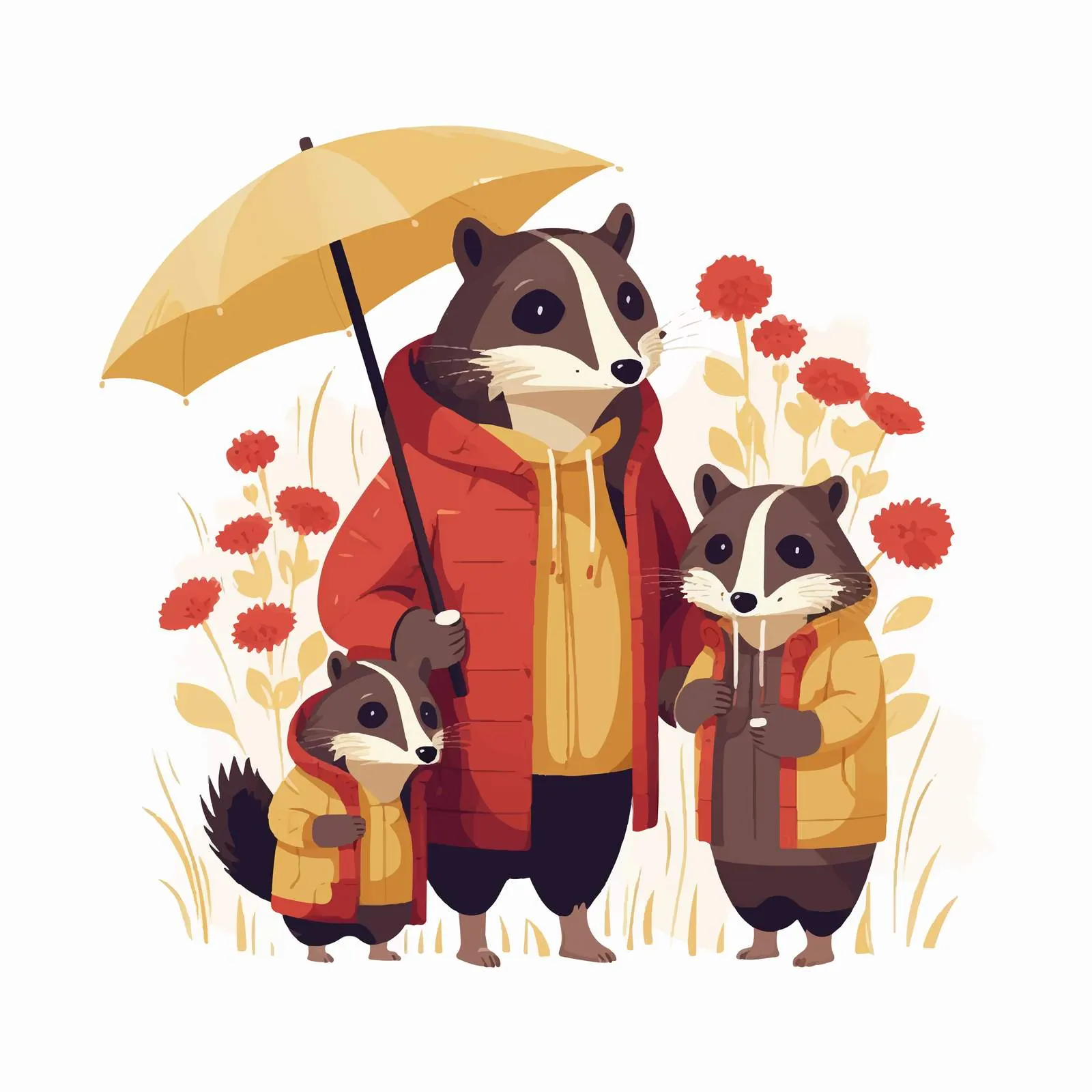 Cute Badger Family Standing Together on White Background — free download from Dotvec