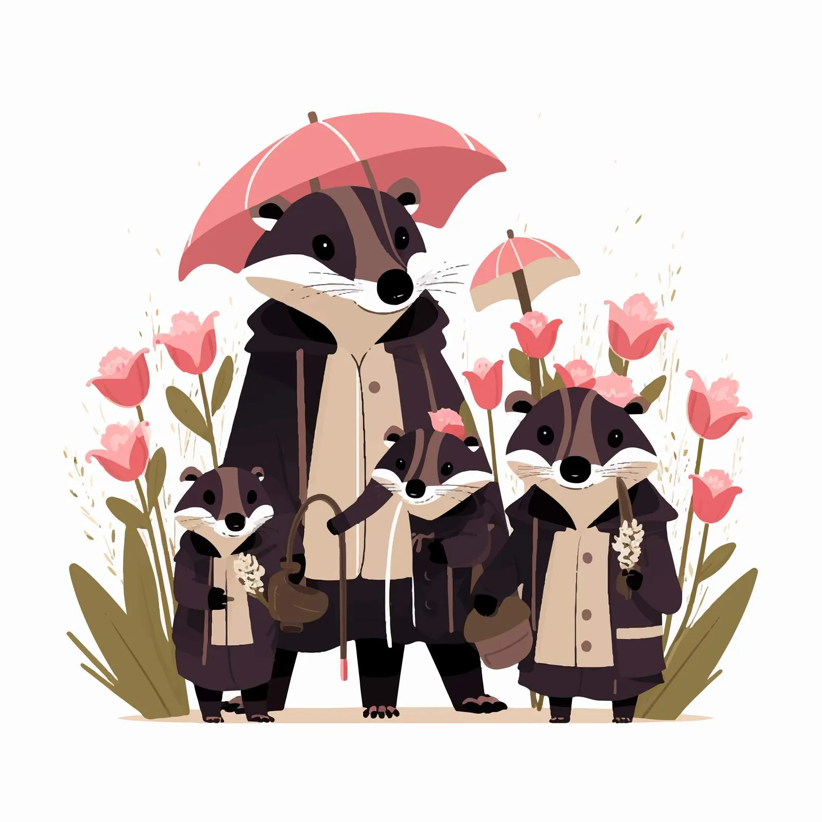 Cute Badger Family Standing Together on White Background — free download from Dotvec