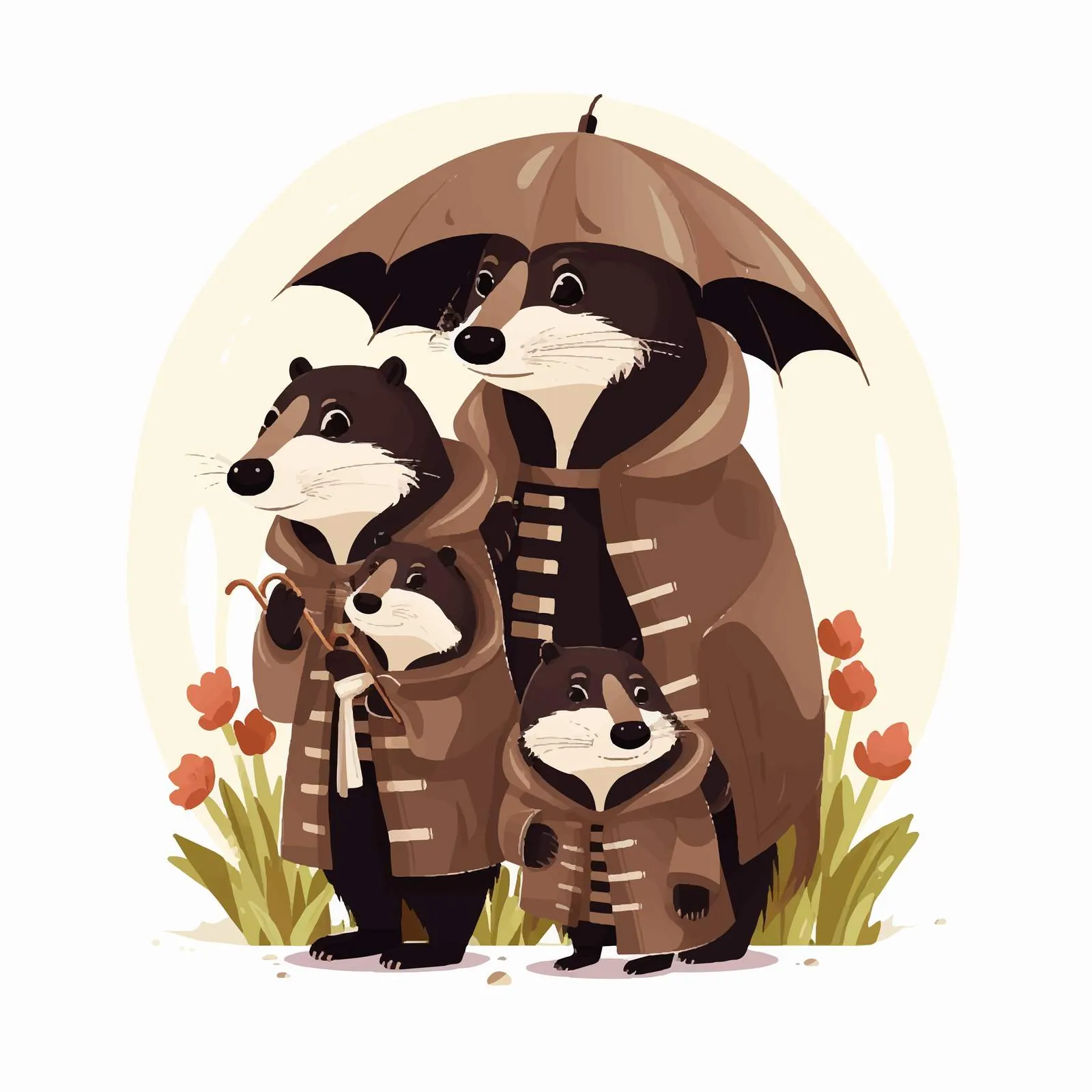 Adorable Badger Family Standing Together on White Background — free download from Dotvec