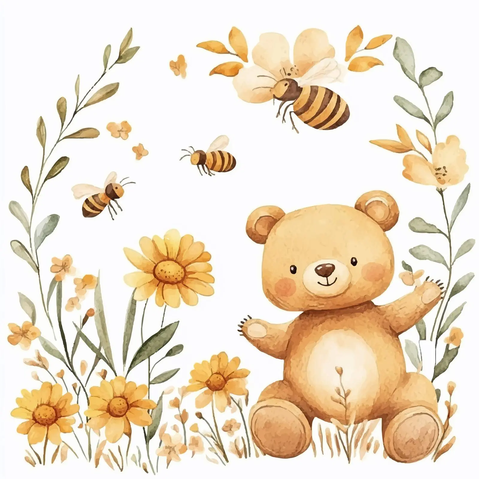 Cute Bear and Bee with Honeycomb Design — free download from Dotvec