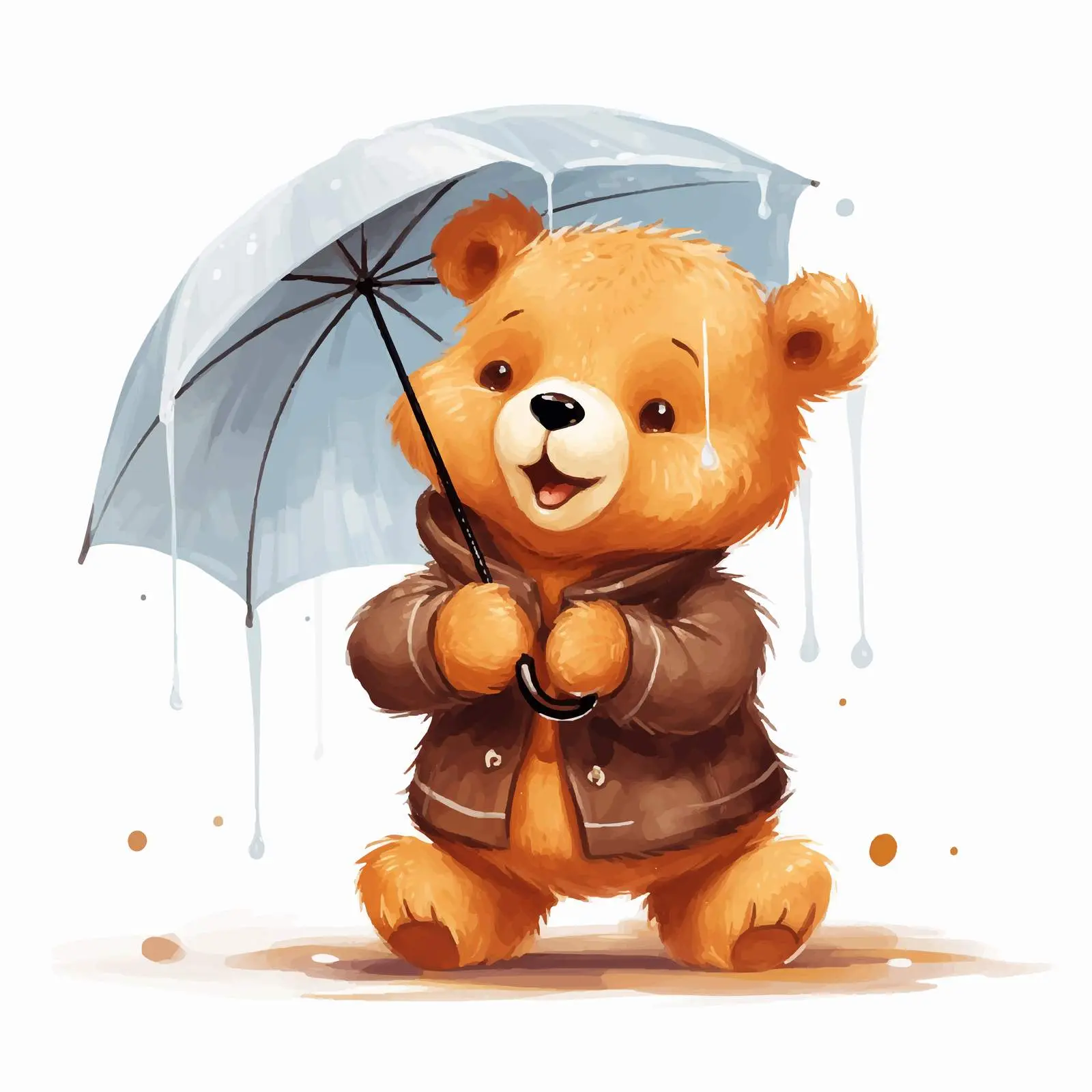 Cute Bear with Umbrella in Rainy Weather — free download from Dotvec