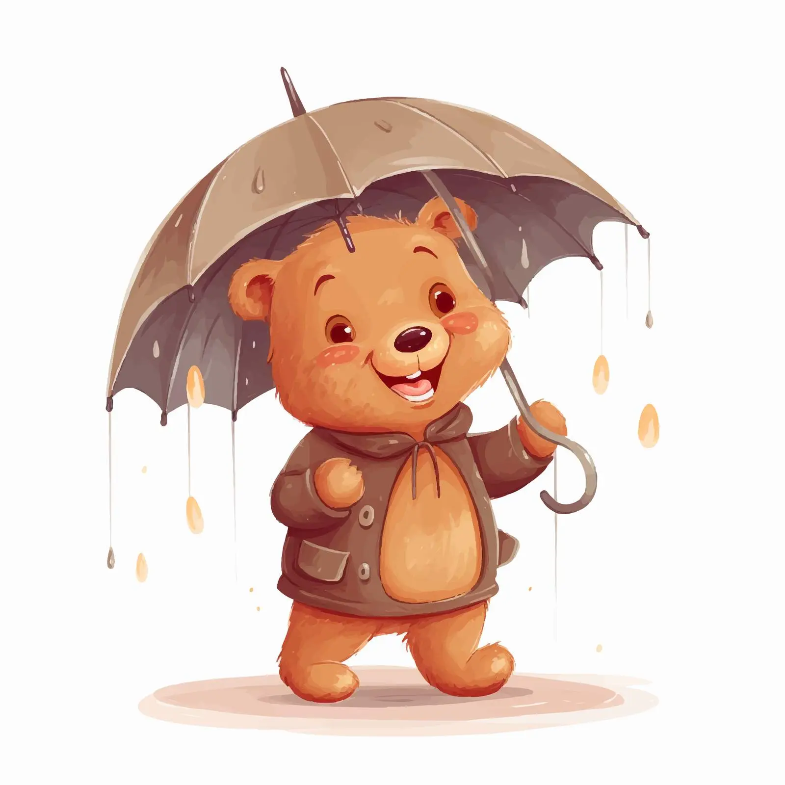 Cute Bear with Umbrella in Rainy Weather — free download from Dotvec