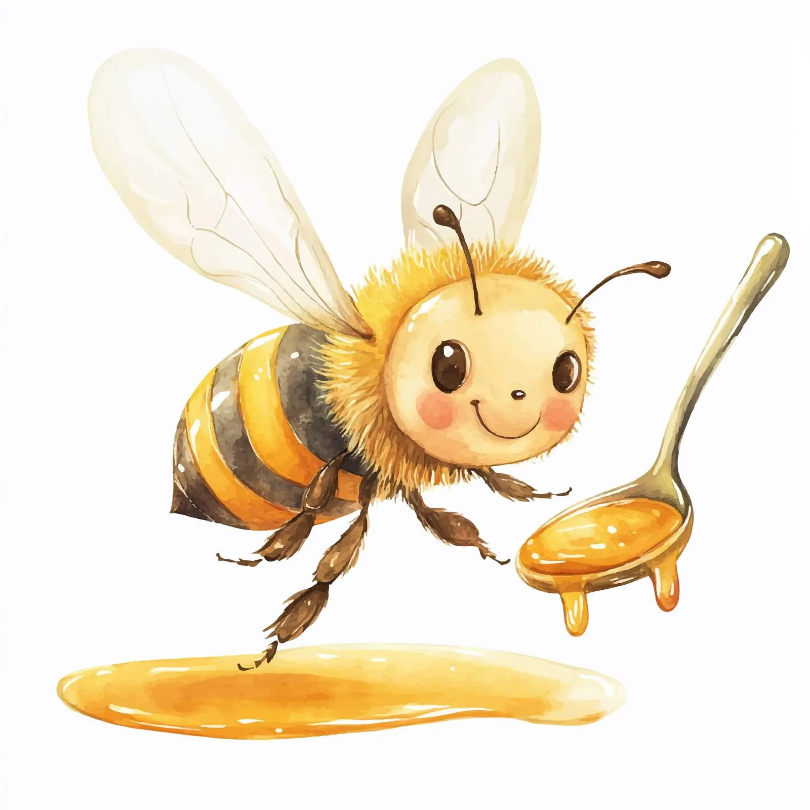 Cute Bee Flying with Honey Spoon Watercolor Illustration — free download from Dotvec