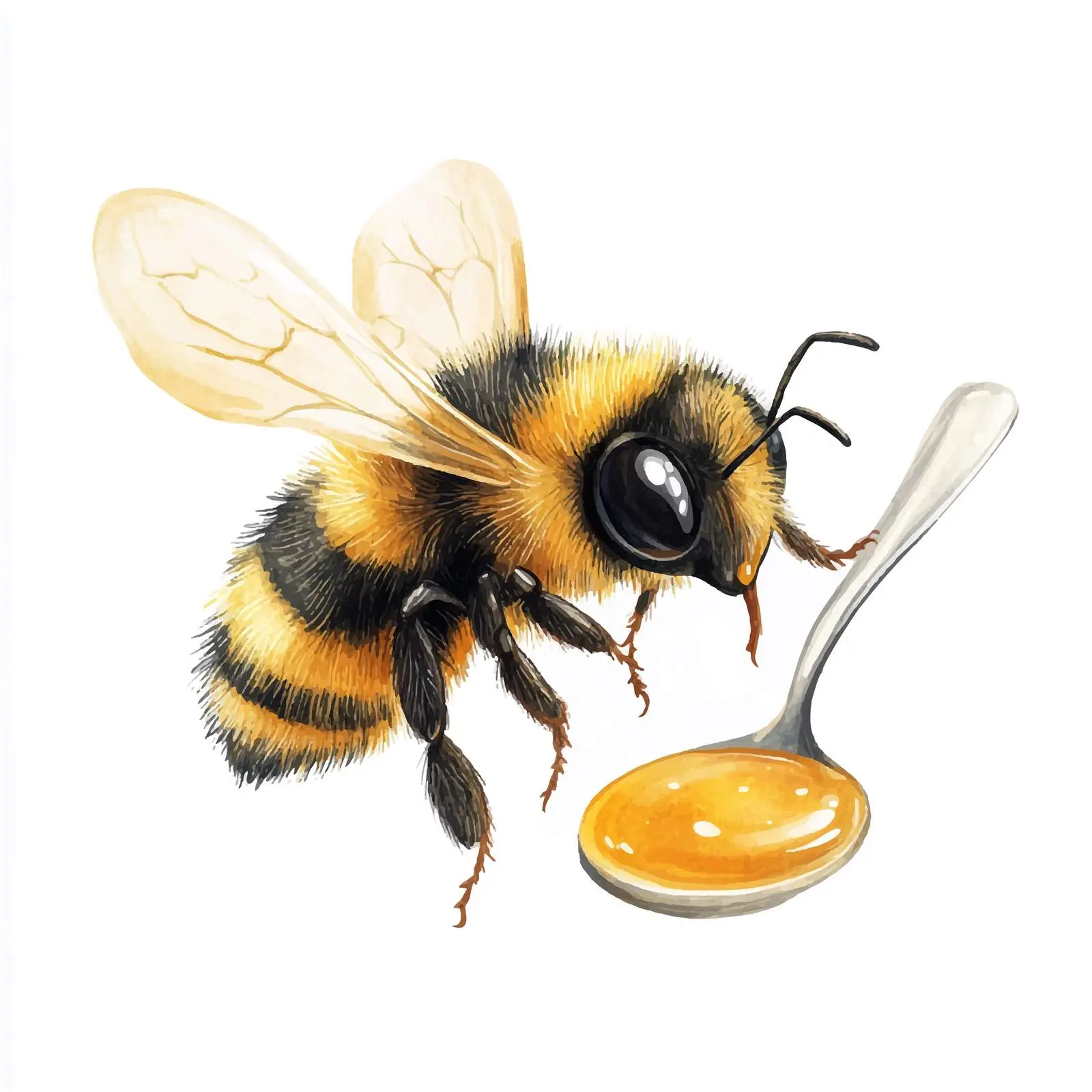 Cute Bee Flying with Honey Spoon Watercolor — free download from Dotvec