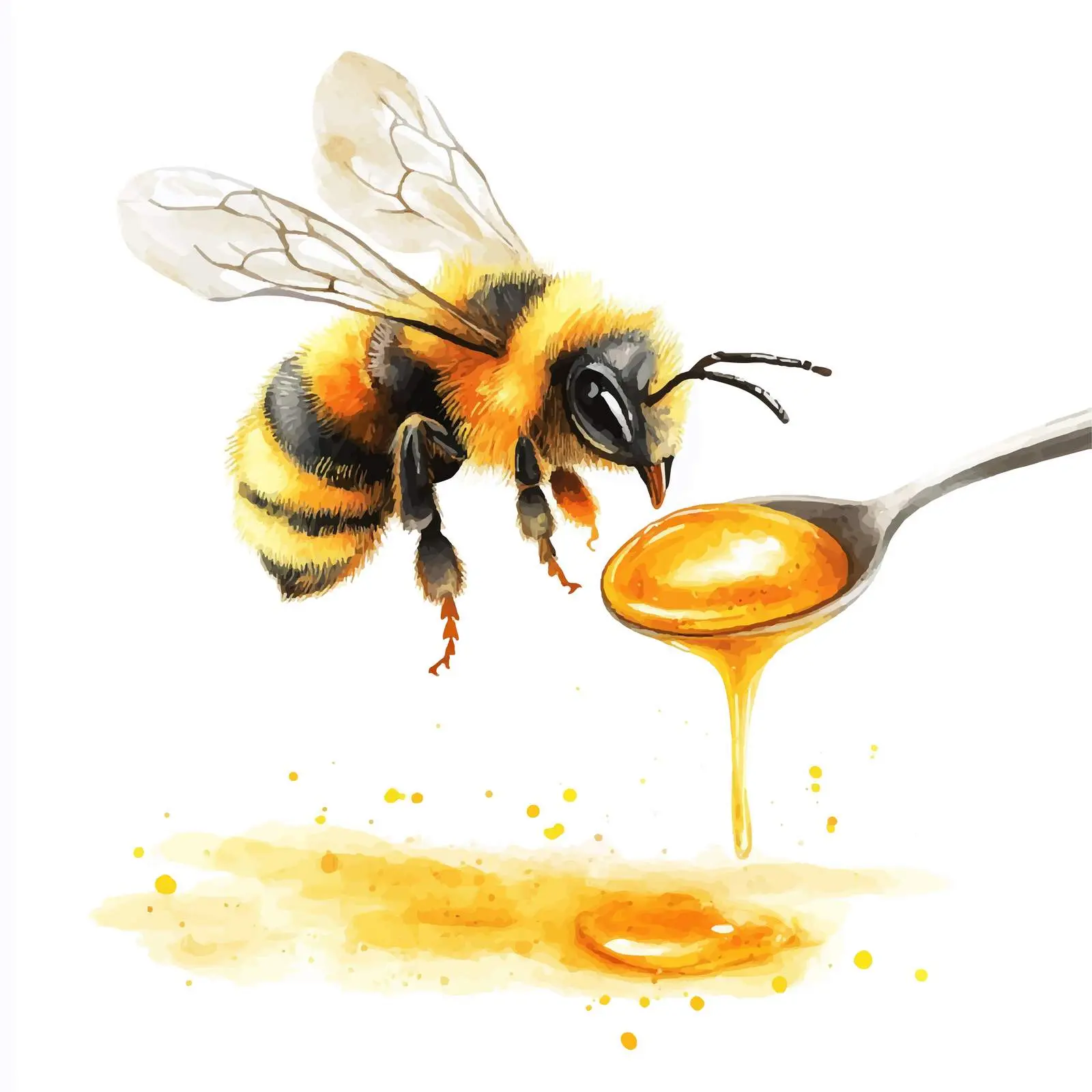 Cute Bee Flying with Honey Spoon Vector — free download from Dotvec
