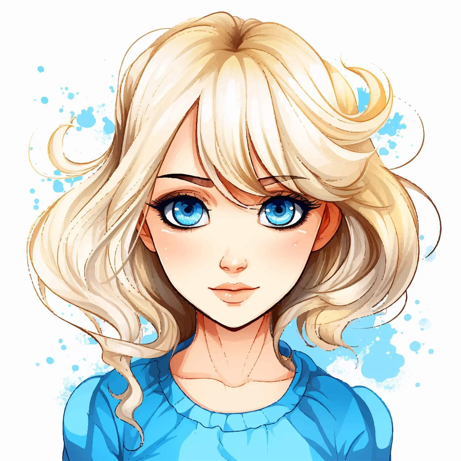 Cute Blonde Girl with Blue Eyes Illustration – free illustration of girl image from Dotvec