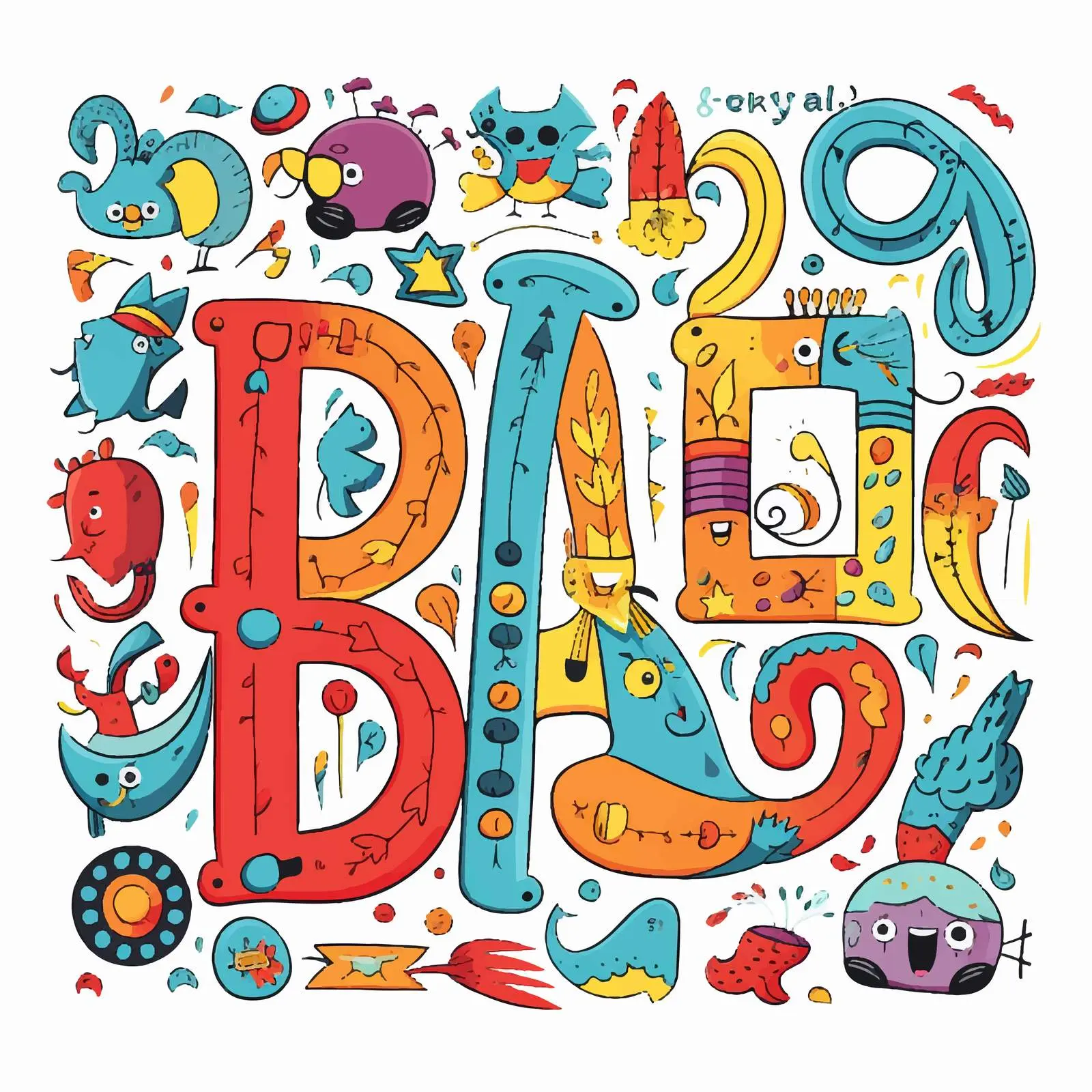 Cute Bold Baby Style Latin Alphabet Vectors – free artistic typography image from Dotvec