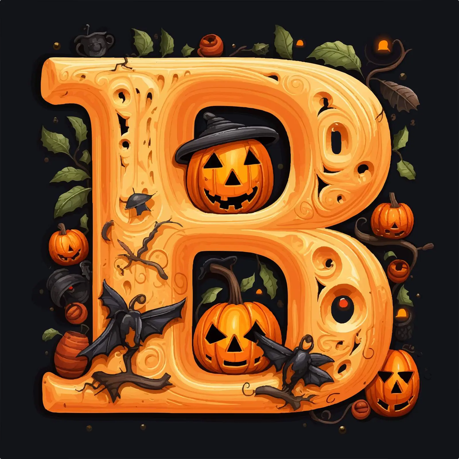 Cute Halloween-Themed Bold Latin Alphabet – free fall season image from Dotvec