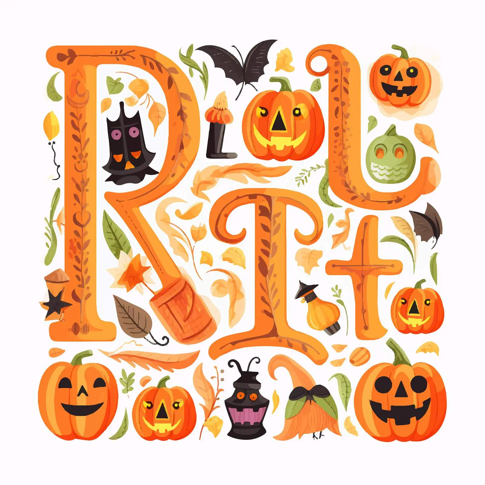 Cute Bold Latin Alphabet in Halloween Colors – free bold letters image from Dotvec