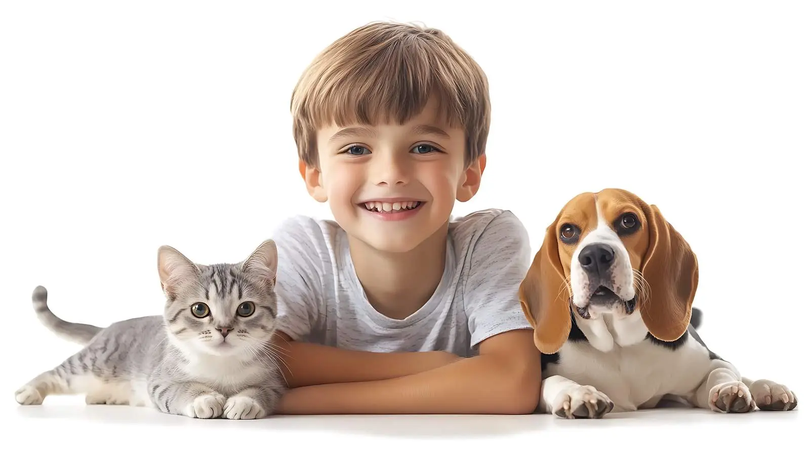 Scottish Fold Cat and Beagle Dog on White Background – free cute animal image from Dotvec