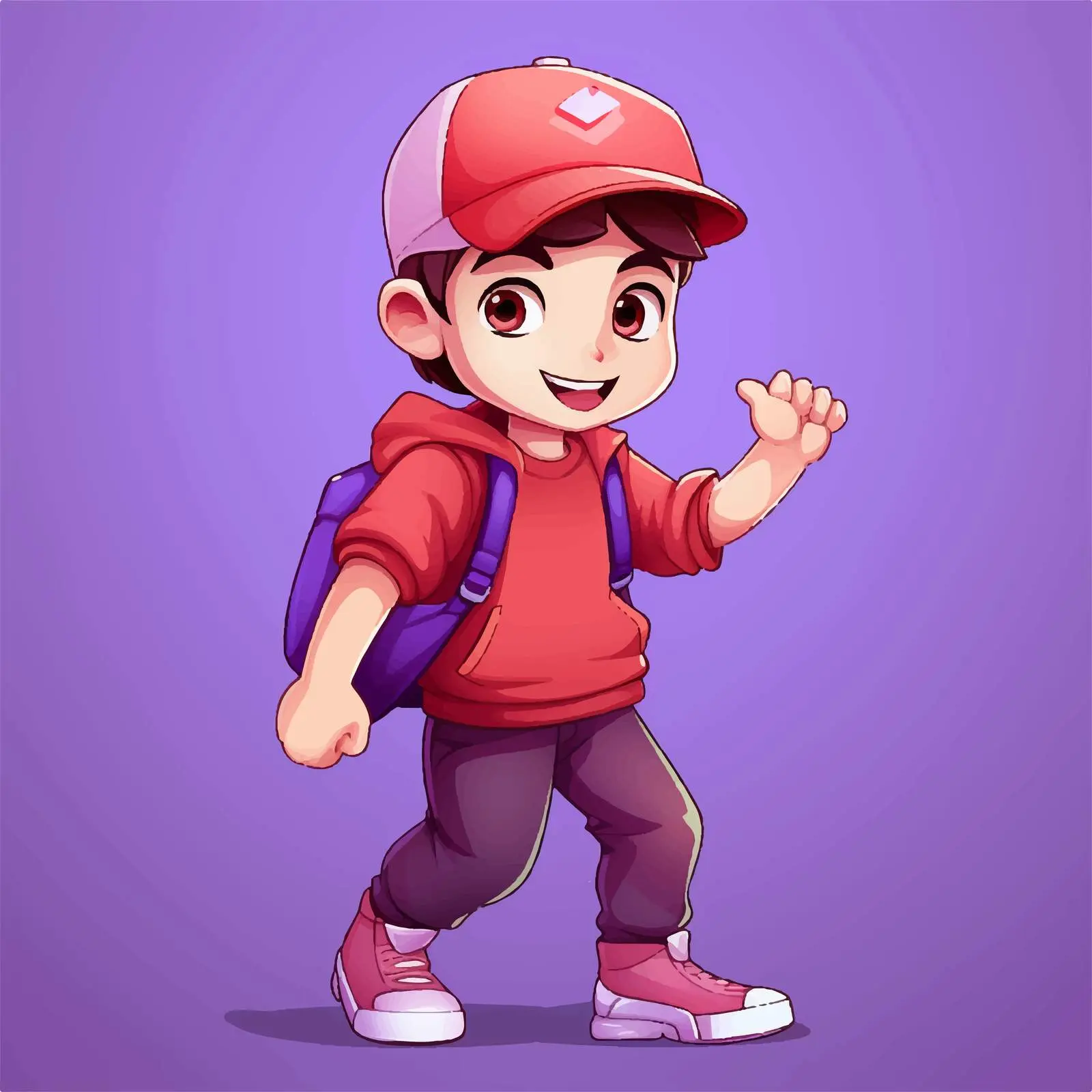 Cute Boy in Red Cap Walking – free playful boy image from Dotvec