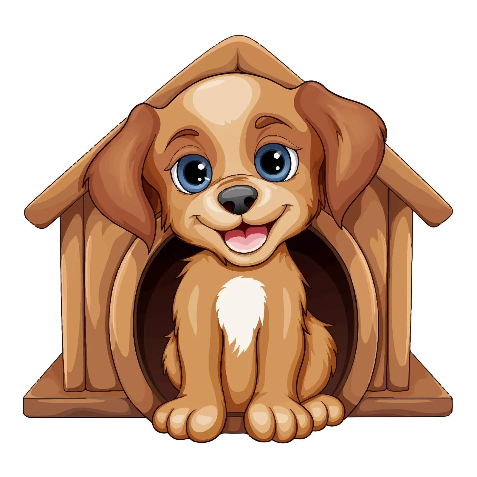 Cute Brown Puppy with Doghouse Vector Art — free download from Dotvec