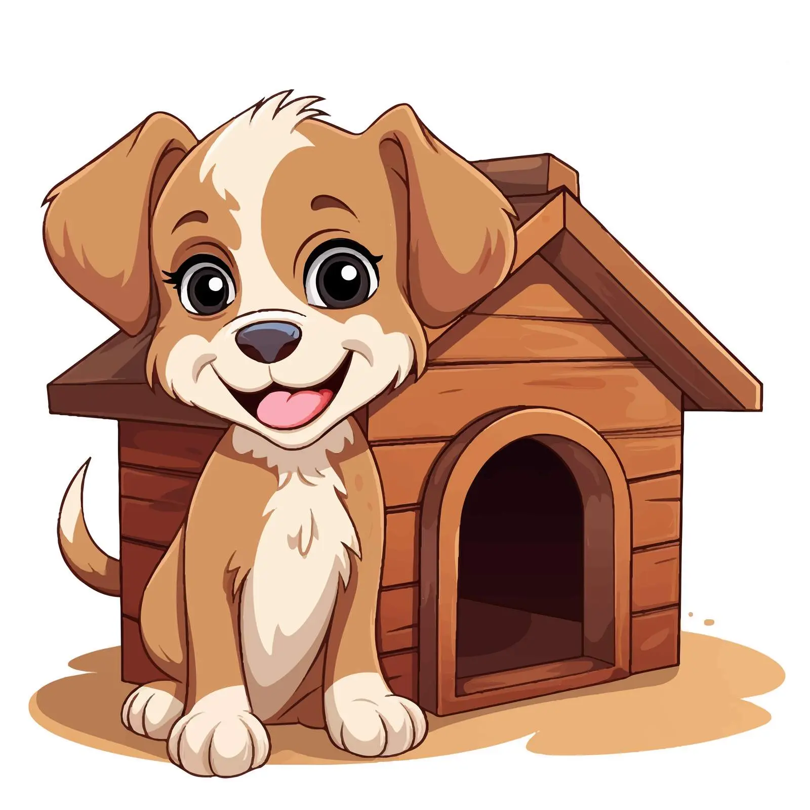 Cute Brown Puppy by Doghouse Cartoon Vector — free download from Dotvec