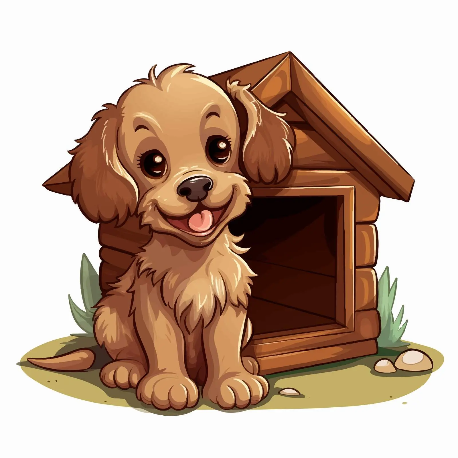 Cute Brown Puppy by Doghouse Vector Illustration — free download from Dotvec