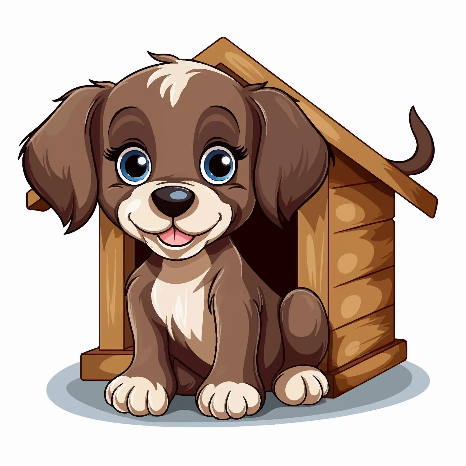 Brown Puppy Sitting By Doghouse Vector Illustration — free download from Dotvec