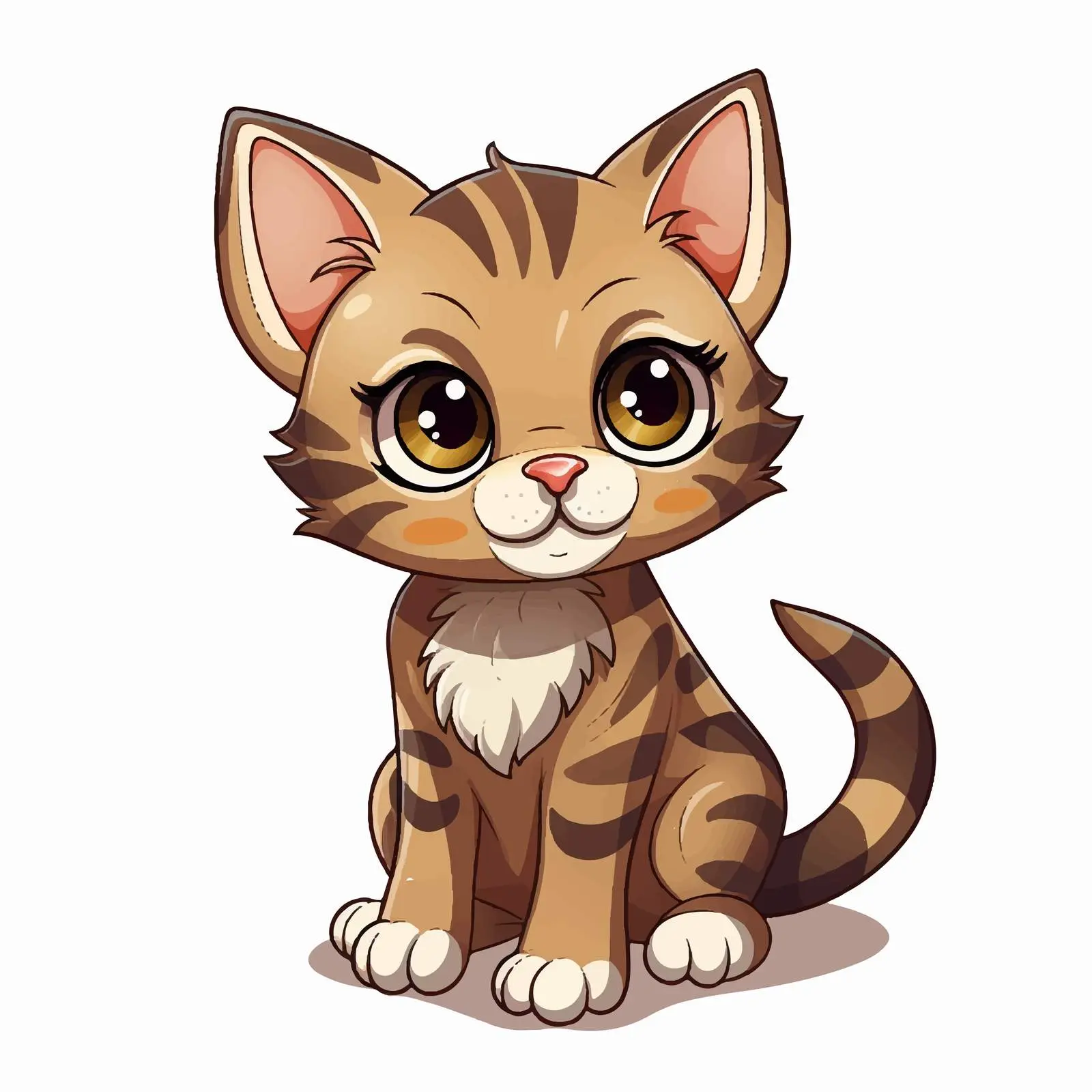 Cute Brown Tabby Kitten with Big Eyes Vector — free download from Dotvec