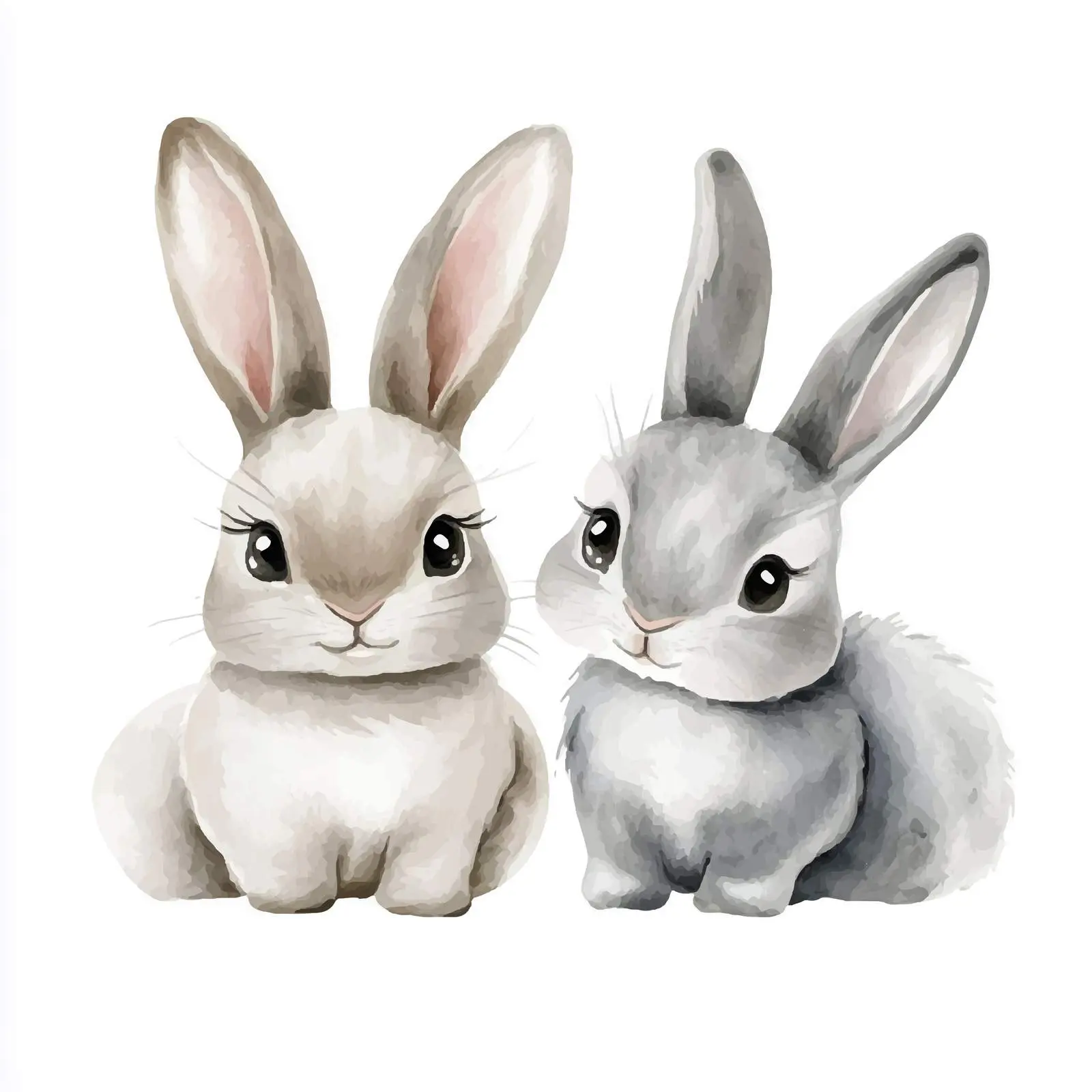 Gray Watercolor Illustration of Cute Bunnies — free download from Dotvec