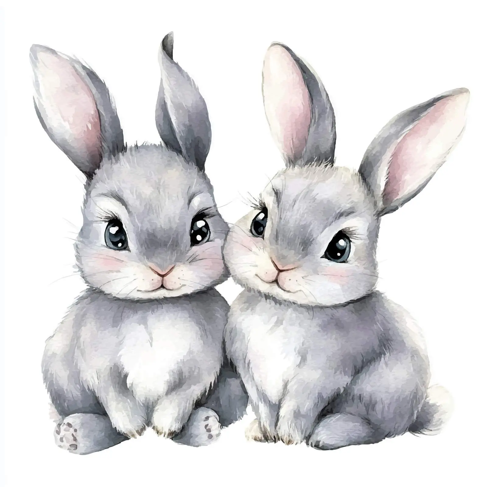 Gray Watercolor Illustration of Cute Bunnies — free download from Dotvec
