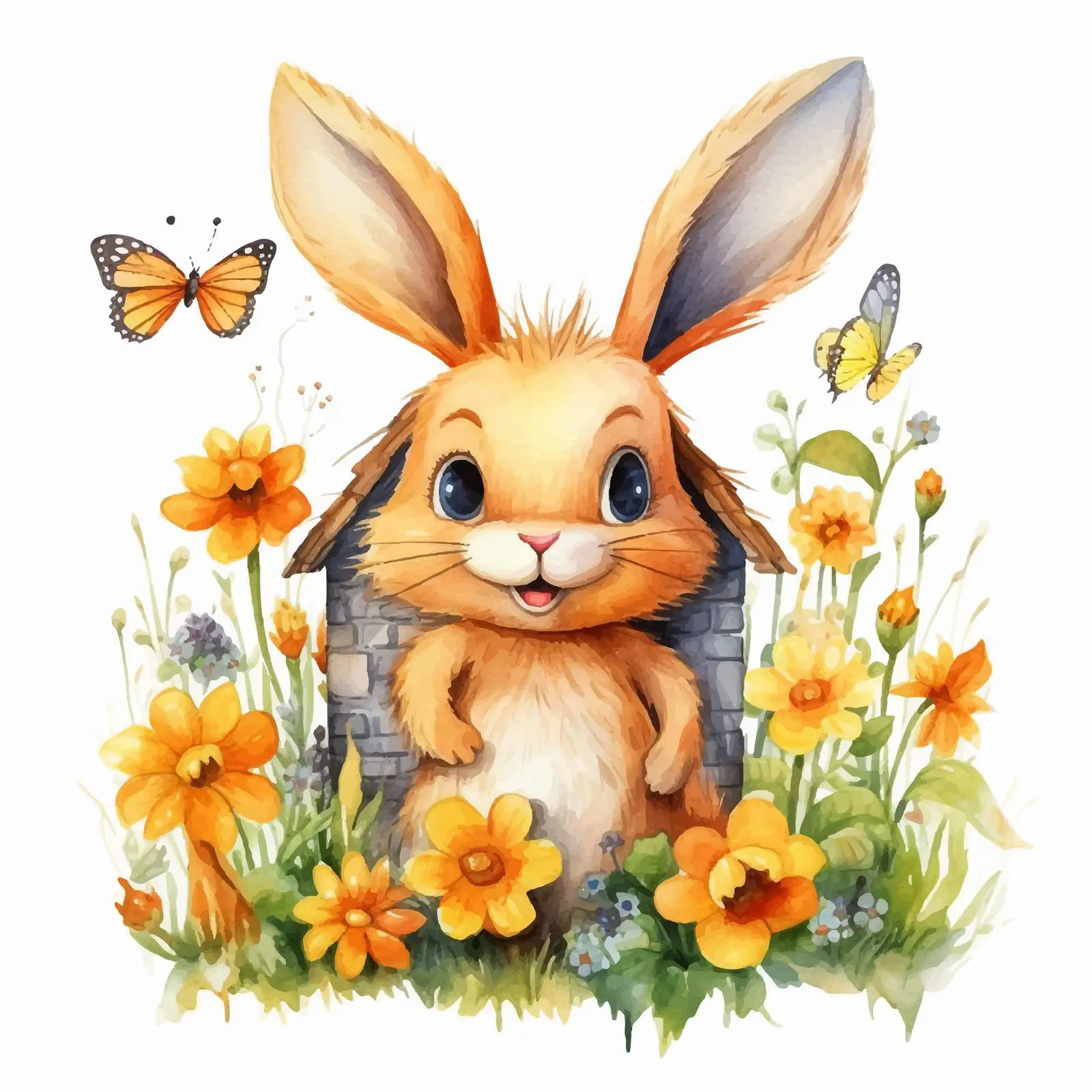 Adorable Bunny and Bee in Carrot House — free download from Dotvec