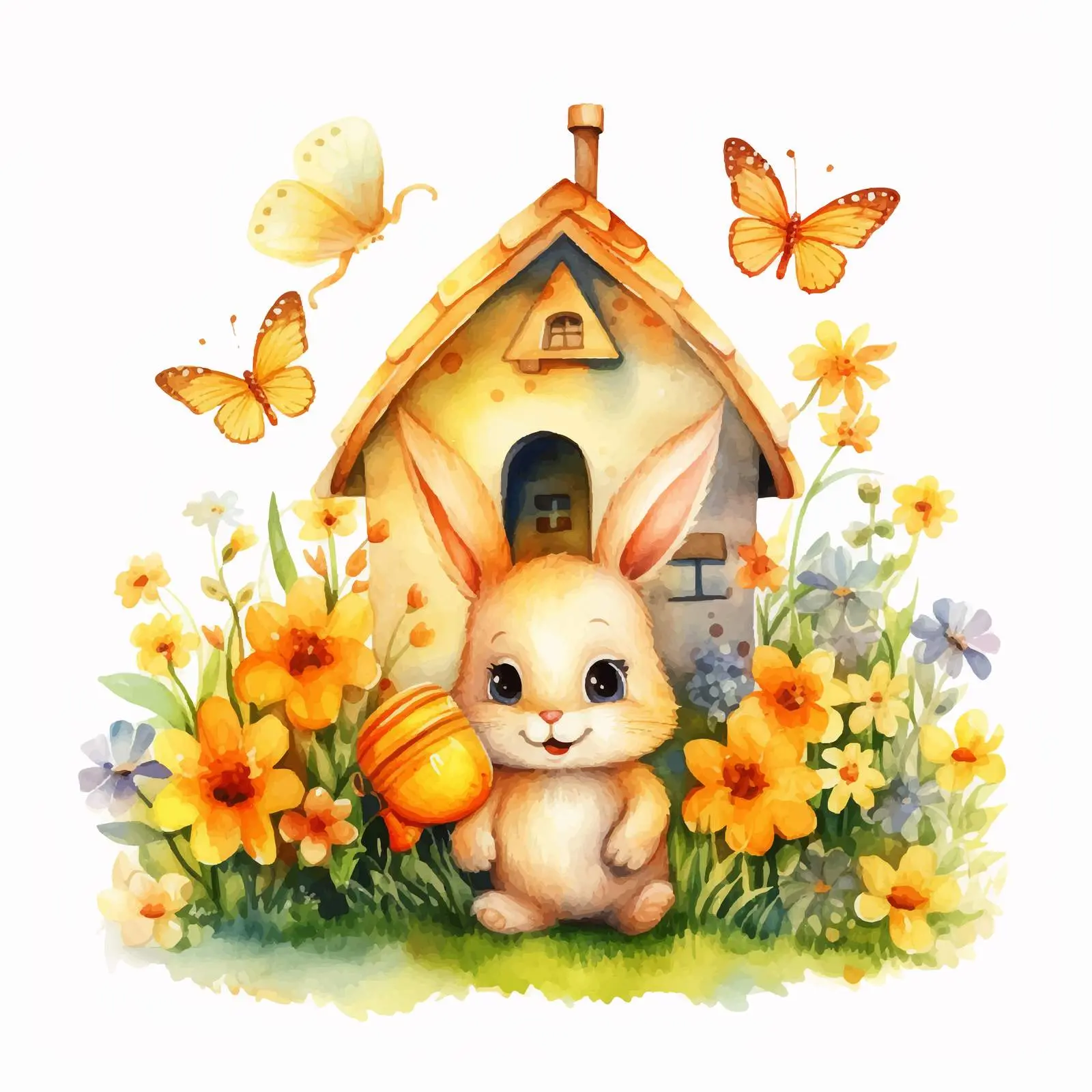 Cute Bunny and Bee in Carrot House — free download from Dotvec