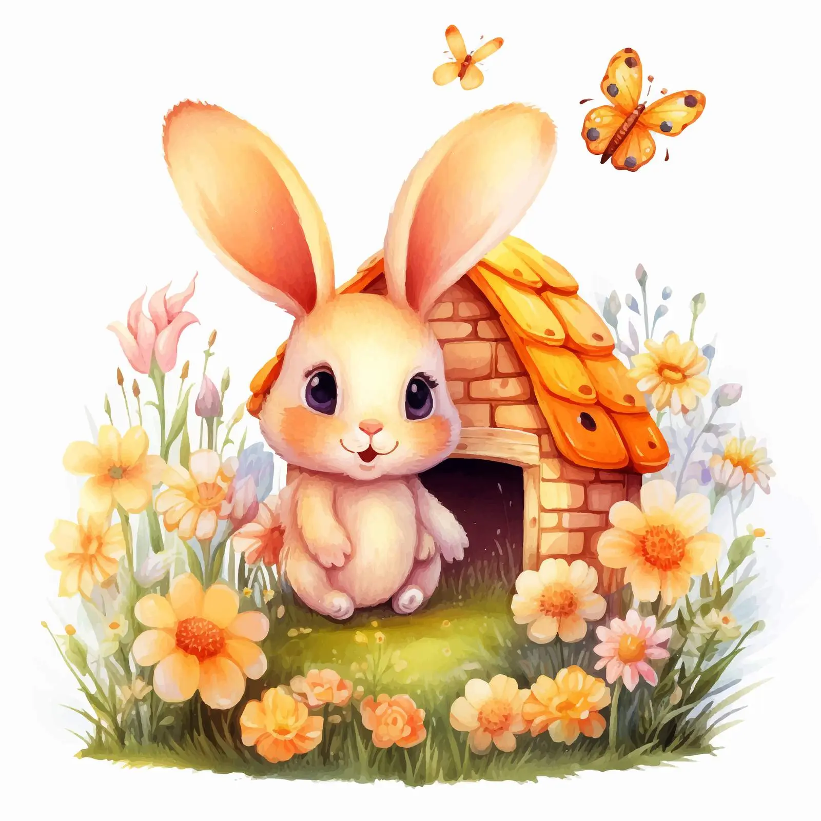Cute Bunny and Bee in Carrot House – free carrot image from Dotvec
