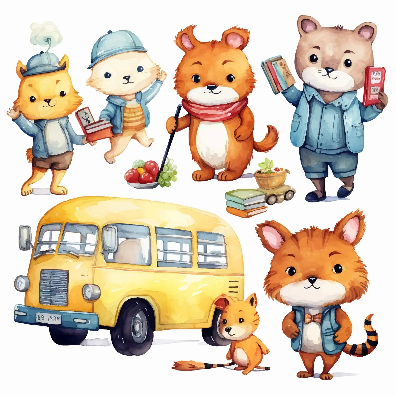 Adorable Animal Friends on a School Bus – free pencils image from Dotvec