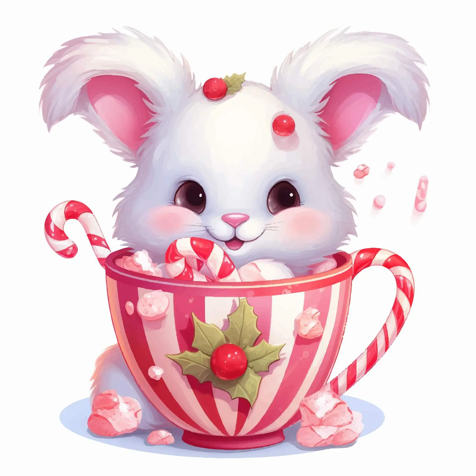 Cute Bunny in a Cup with Christmas Sweets — free download from Dotvec