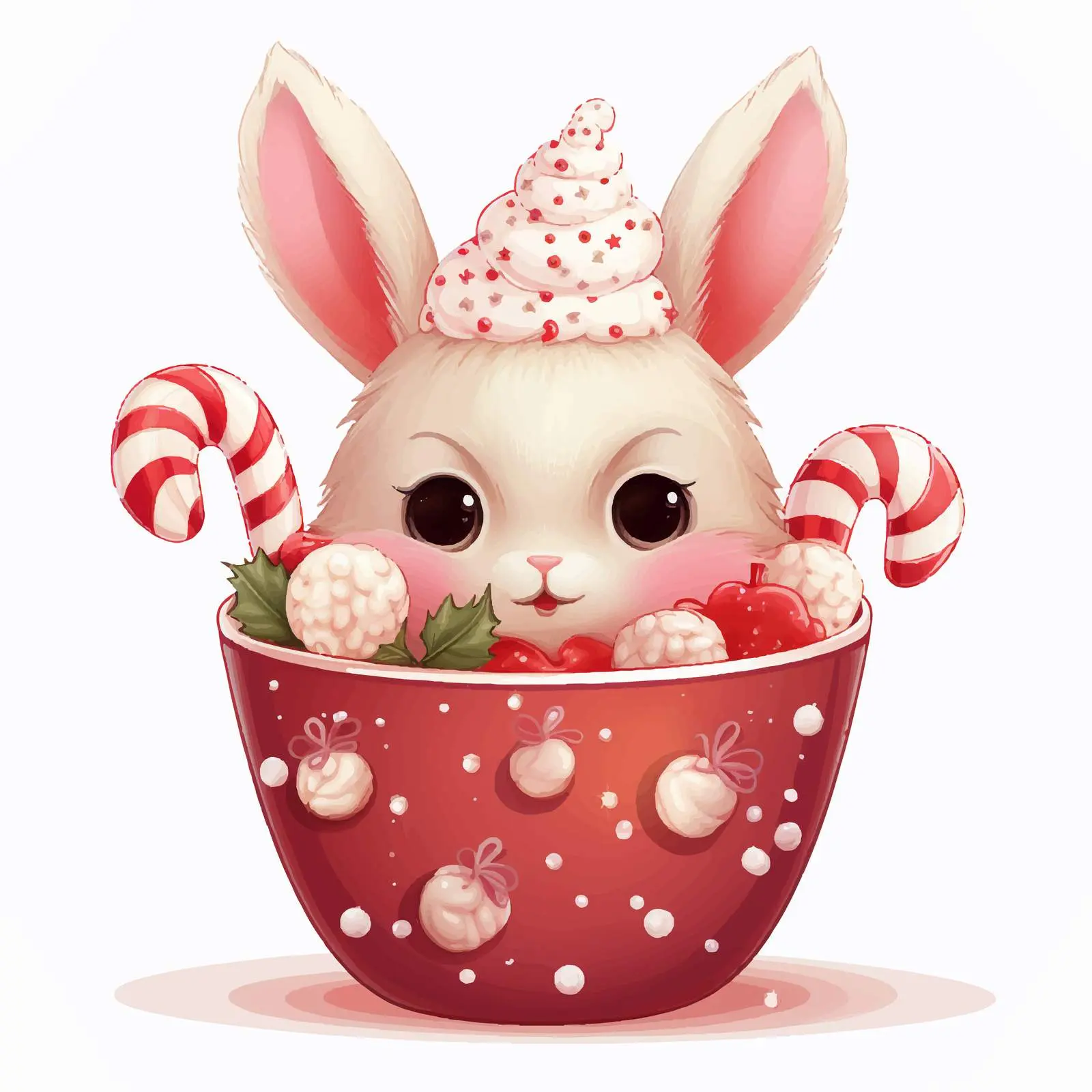 Cute Bunny in a Christmas Cup with Sweets — free download from Dotvec