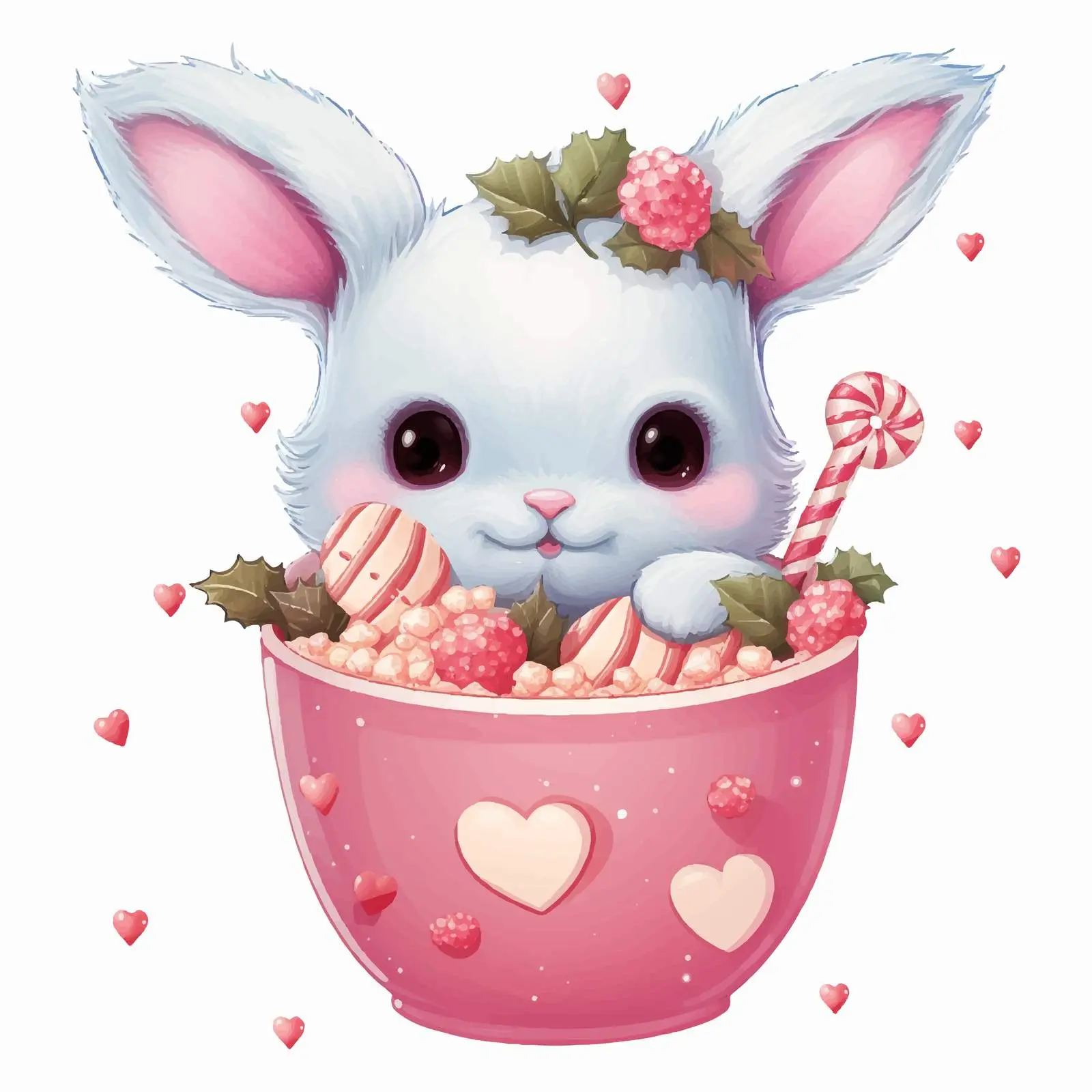 Cute Bunny in a Cup with Christmas Sweets — free download from Dotvec