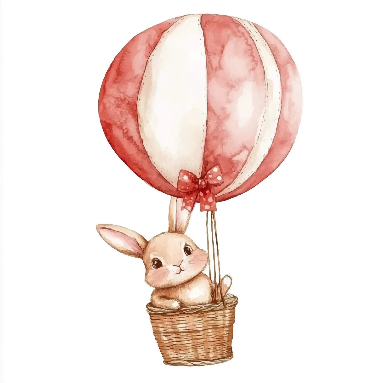 Cute Bunny in Balloon Basket Watercolor Illustration — free download from Dotvec