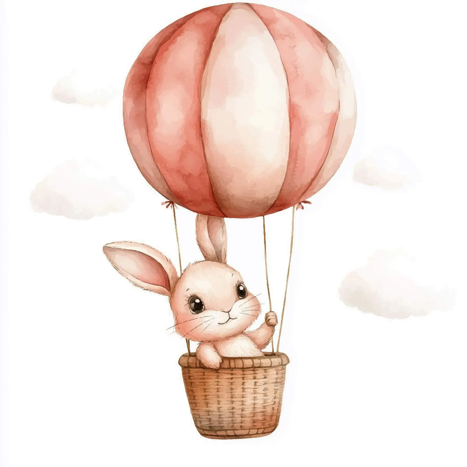 Cute Bunny in a Balloon Basket Watercolor Vector — free download from Dotvec