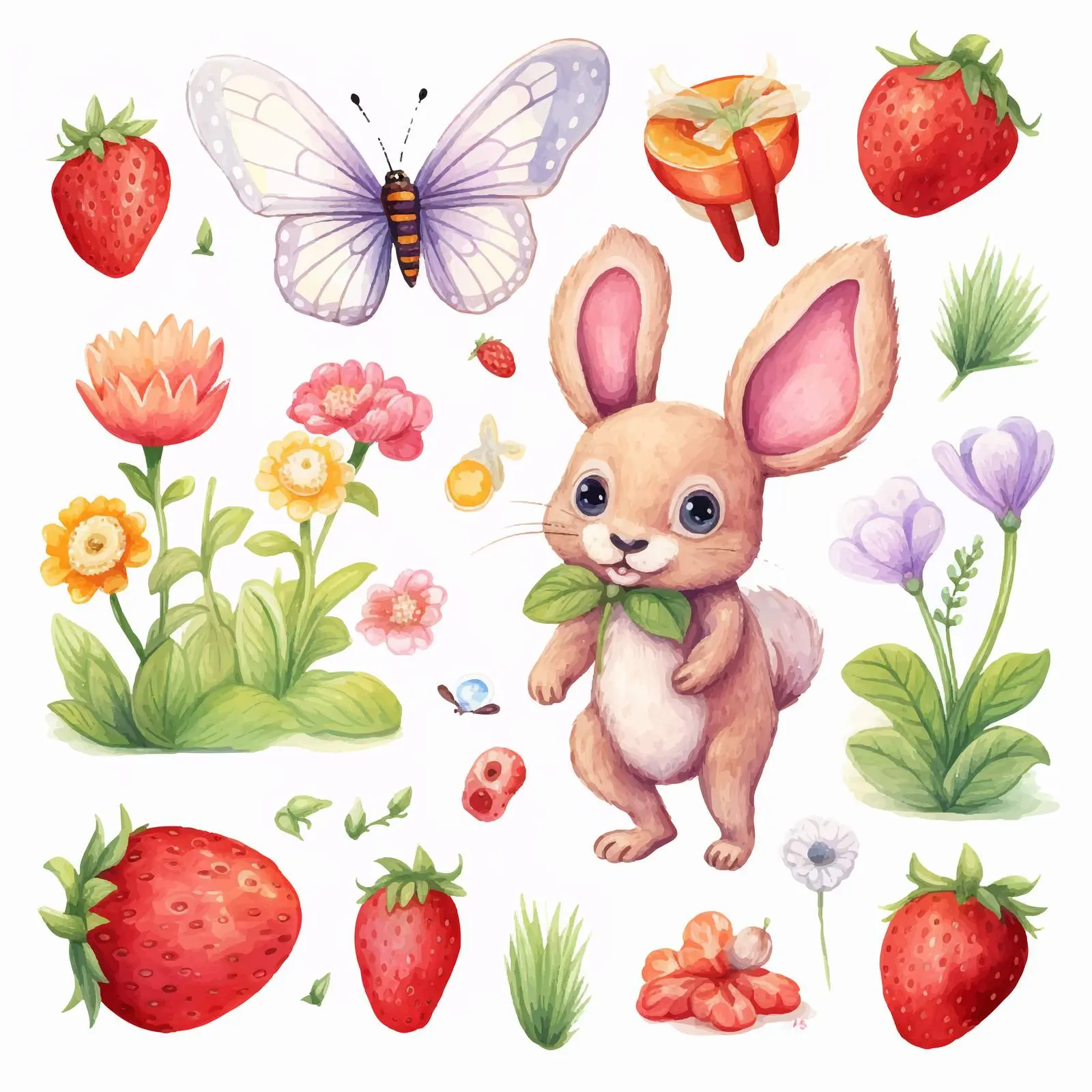 Cute Summer Bunny and Animal Vector Set — free download from Dotvec