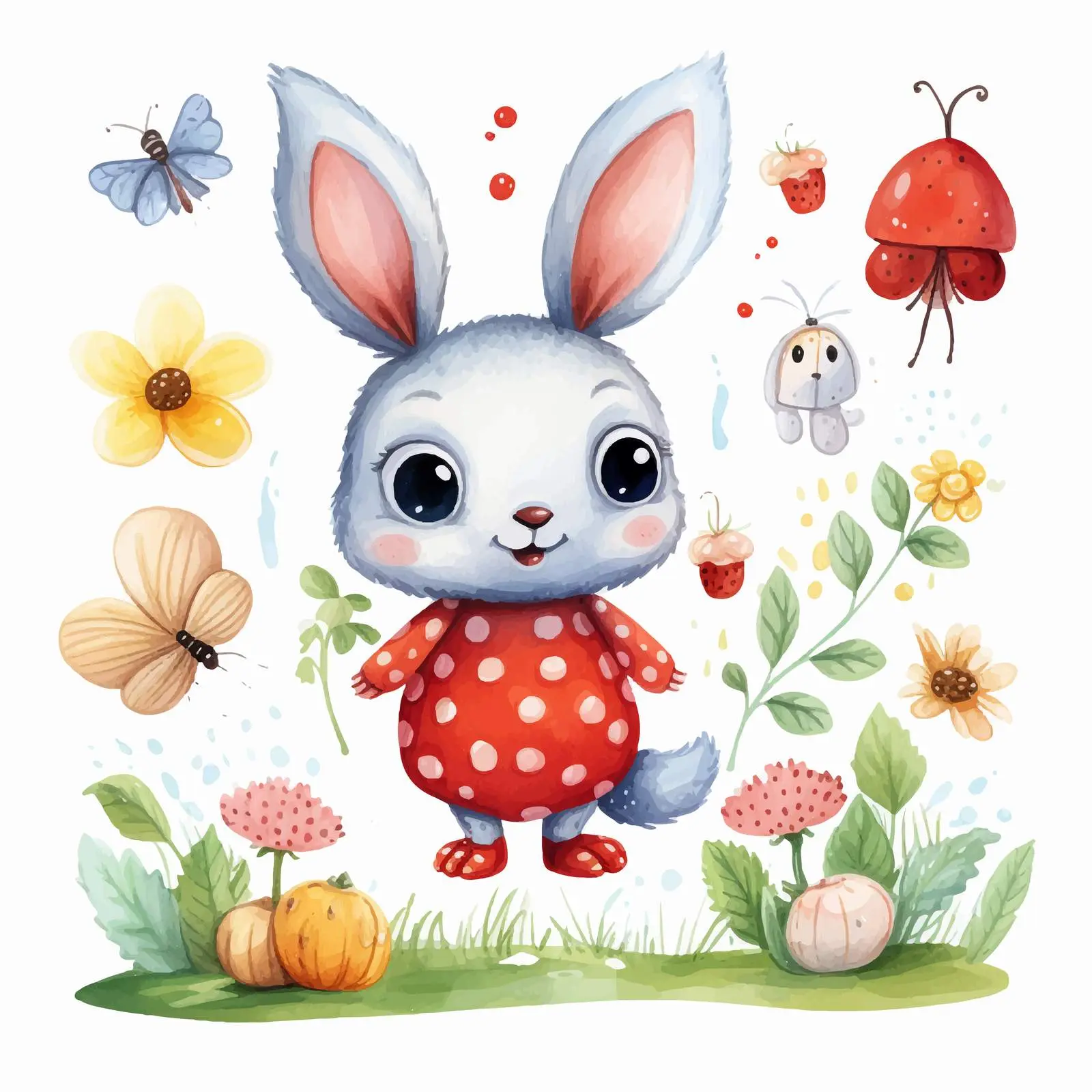 Cute Summer Animals with Butterflies and Clouds — free download from Dotvec