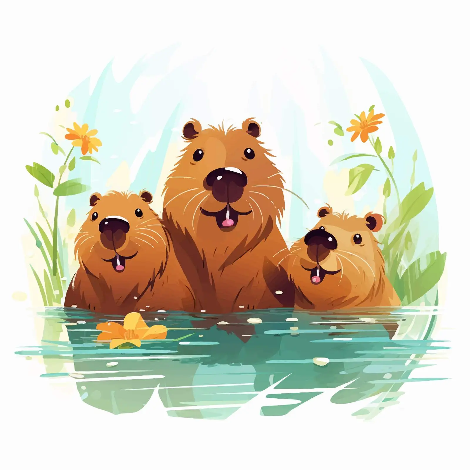 Cute Capybaras Bathing and Swimming — free download from Dotvec