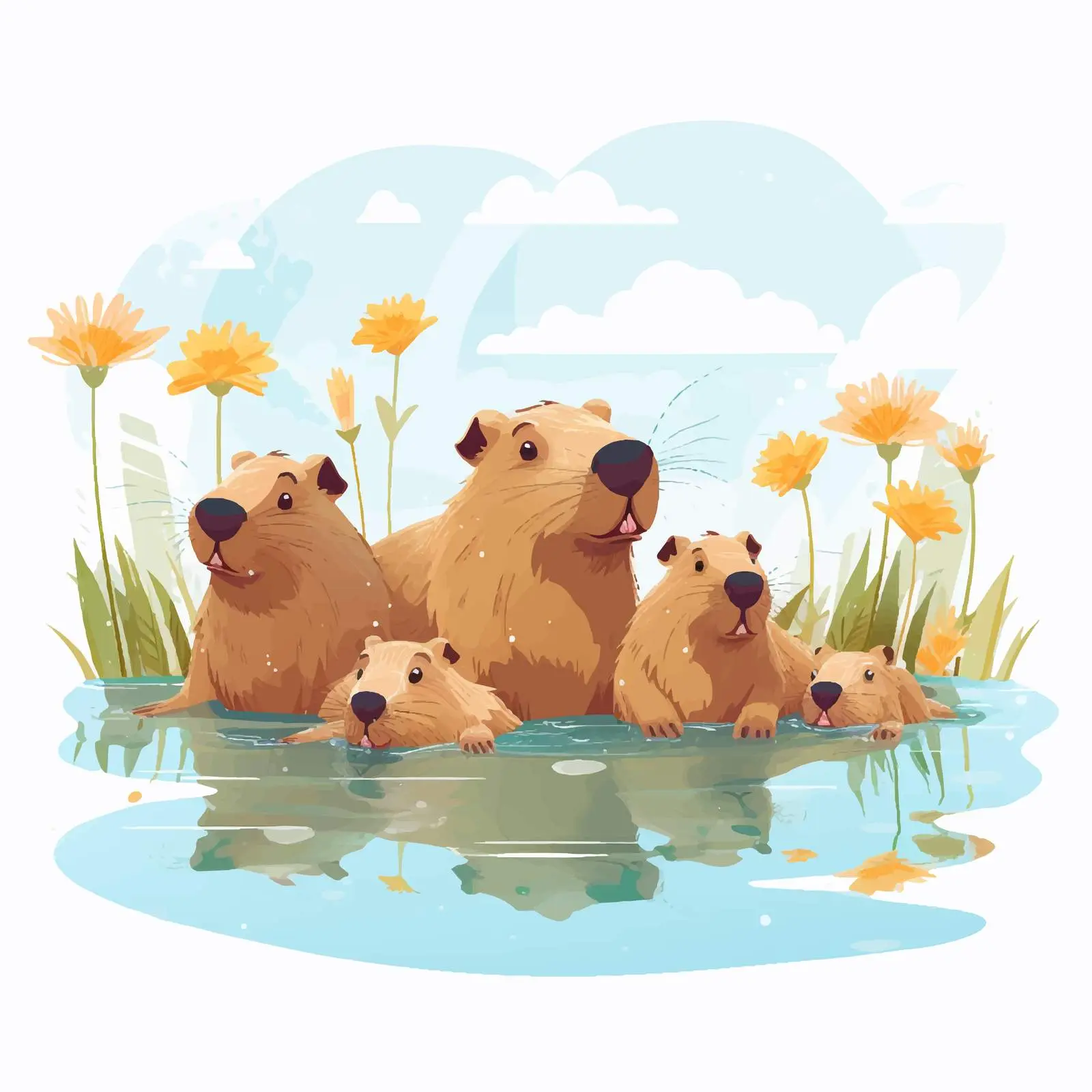 Cute Capybaras Enjoying a Fun Bath — free download from Dotvec