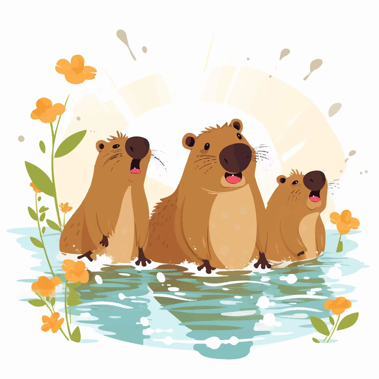 Cute Capybaras Bathing in a Fun Scene — free download from Dotvec