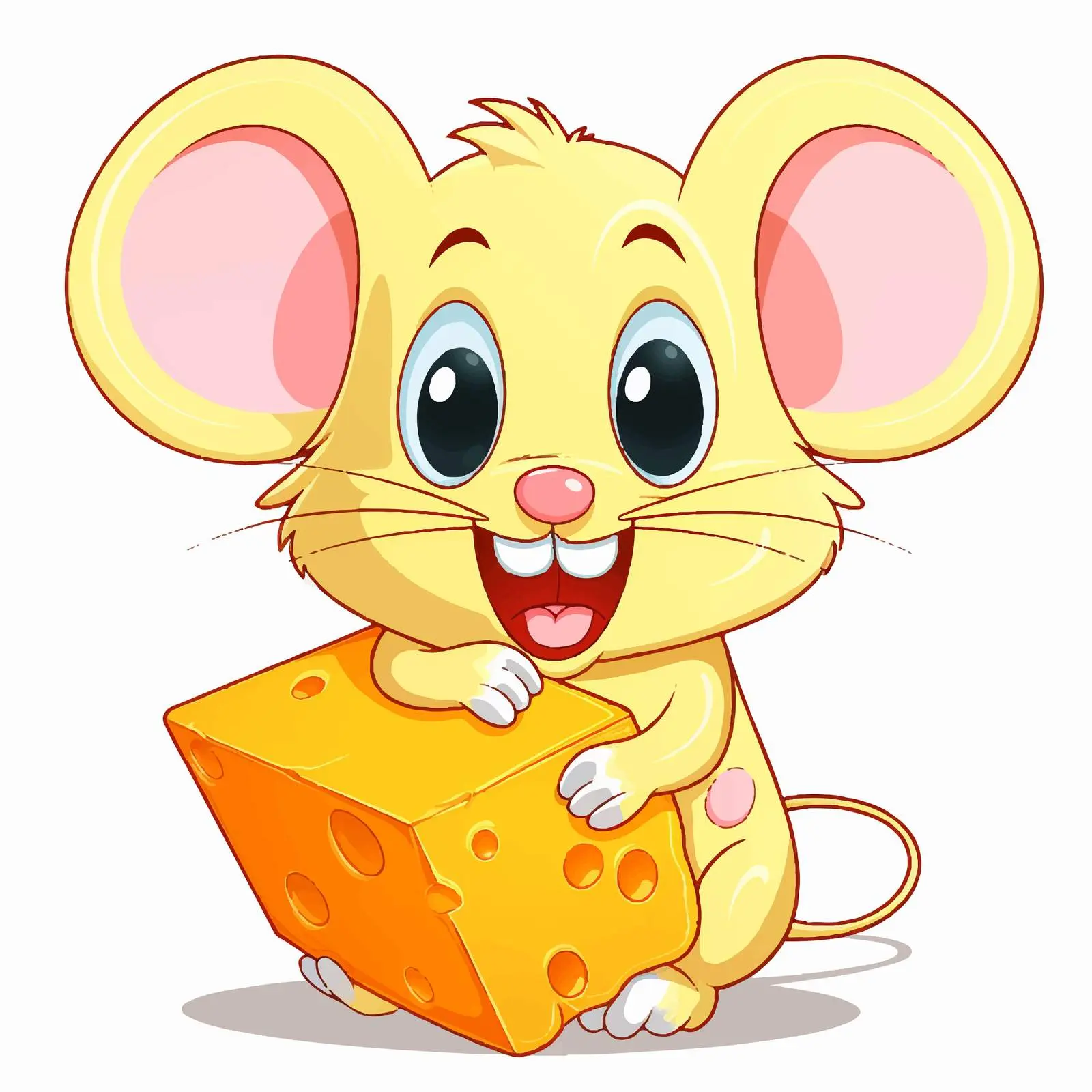 Cute Cartoon Mouse with Large Cheese Block — free download from Dotvec