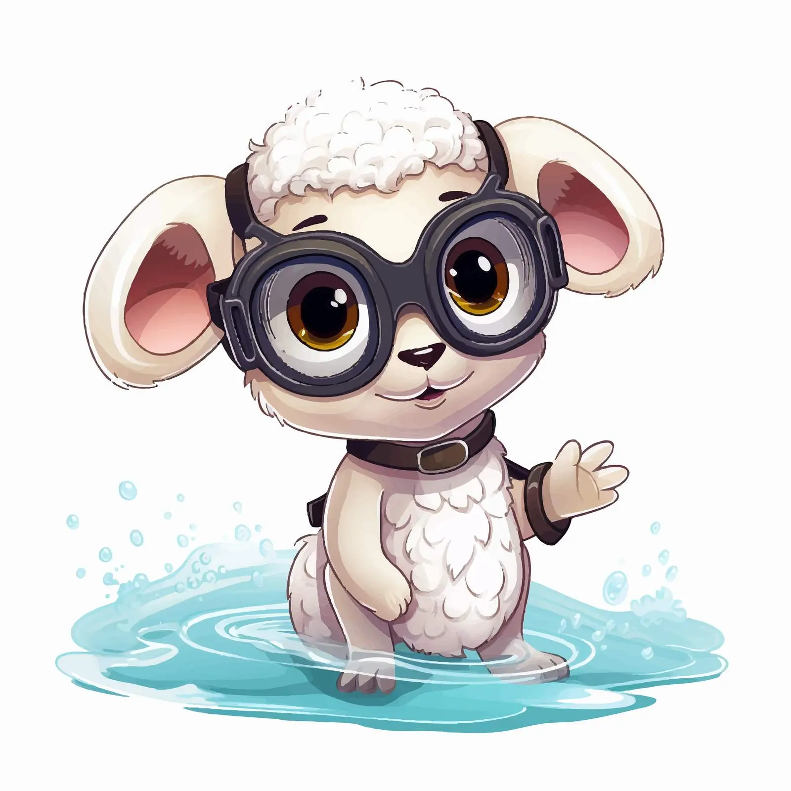 Cute Cartoon Sheep Swimming with Flippers — free download from Dotvec