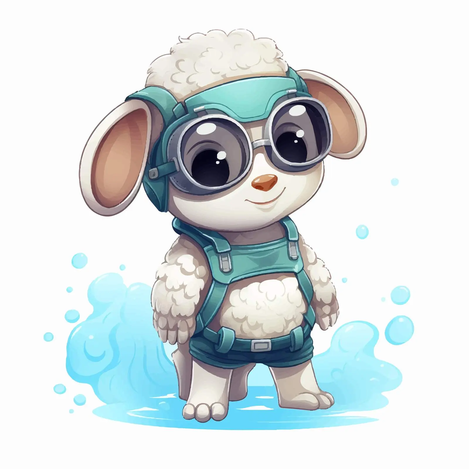 Adorable Cartoon Sheep Swimming with Flippers — free download from Dotvec