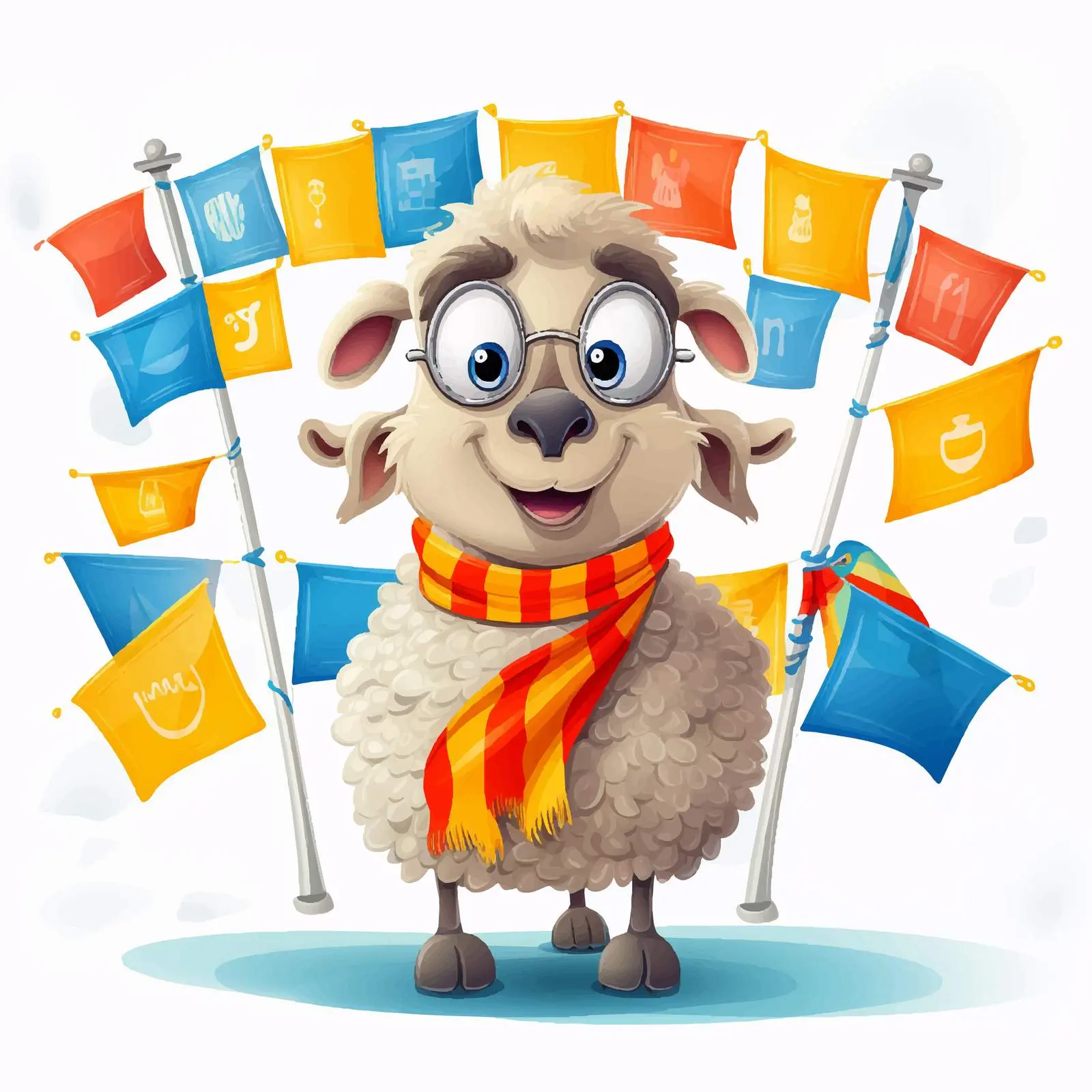 Cute Cartoon Sheep Kindergarten Teacher with Flags — free download from Dotvec