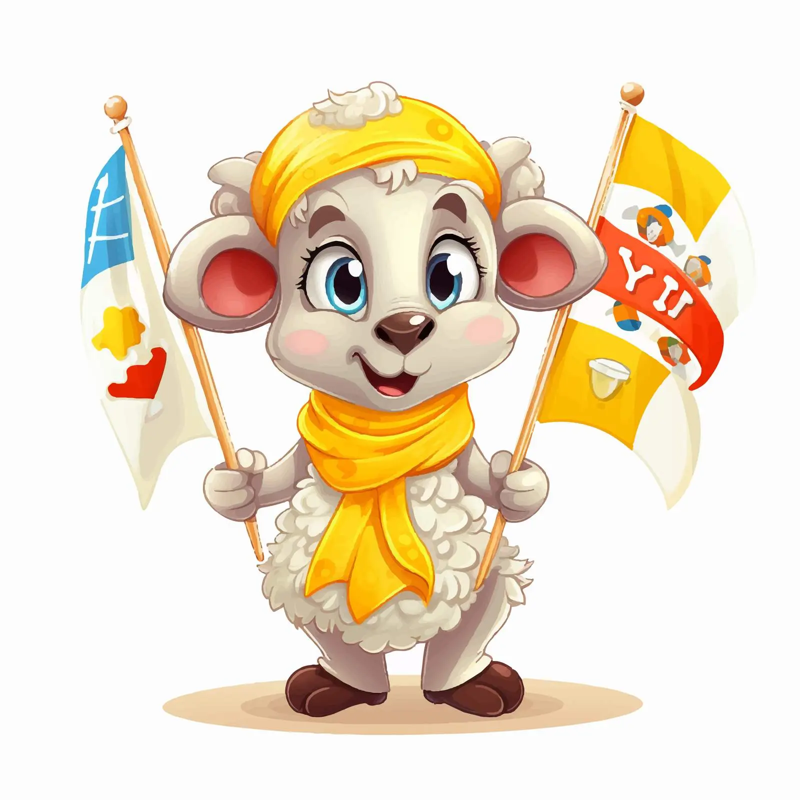 Cute Cartoon Sheep Kindergarten Teacher with Flags – free educational vector image from Dotvec