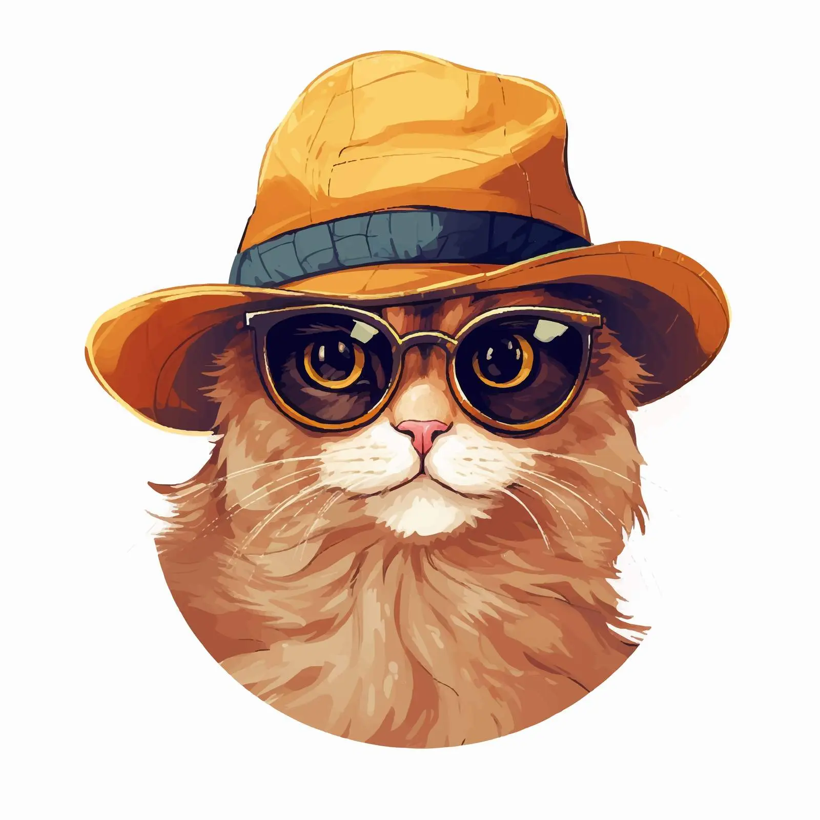 Cute Cat Character with Glasses and Panama Hat — free download from Dotvec