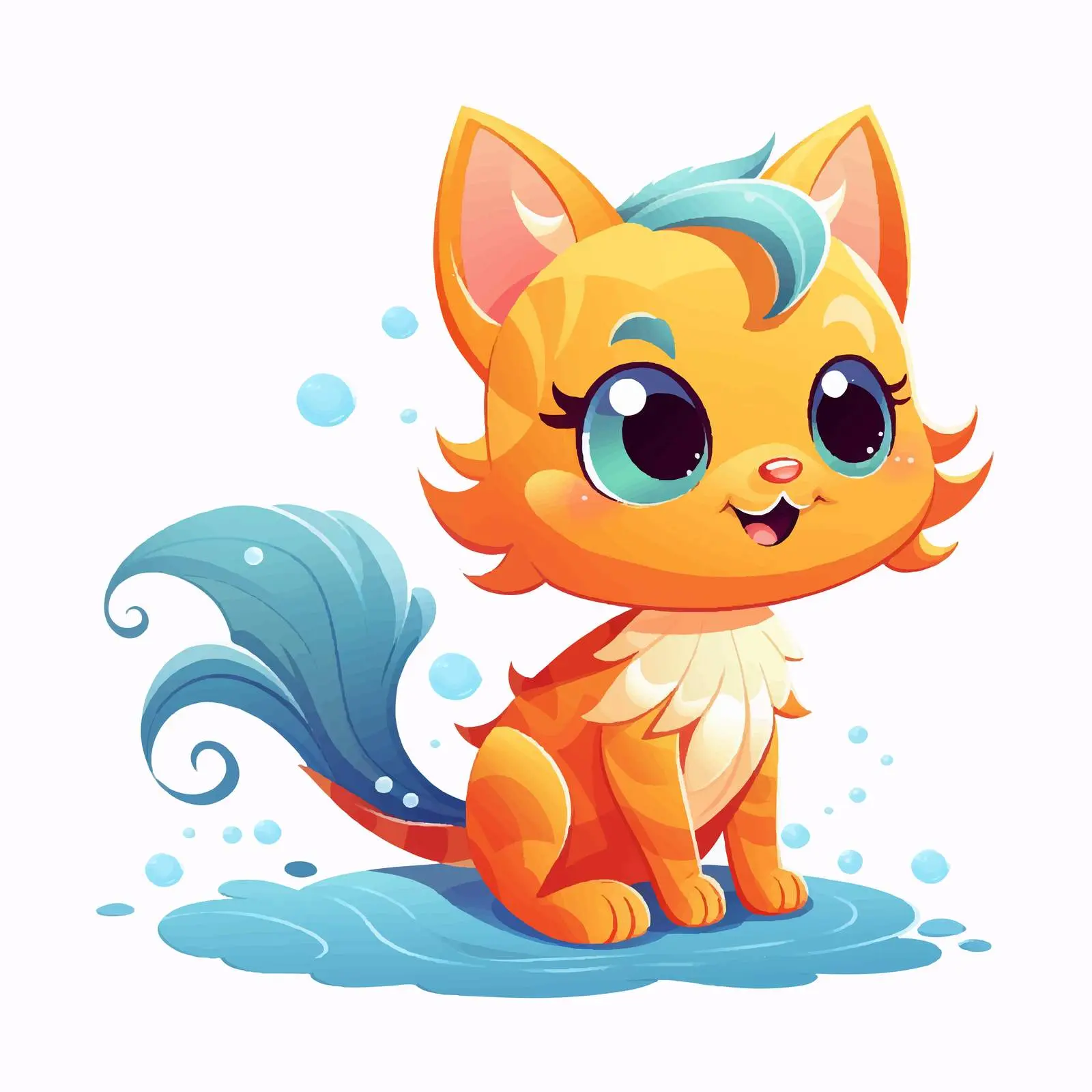 Cute Cat Mermaid Halloween Fairytale Illustration — free download from Dotvec