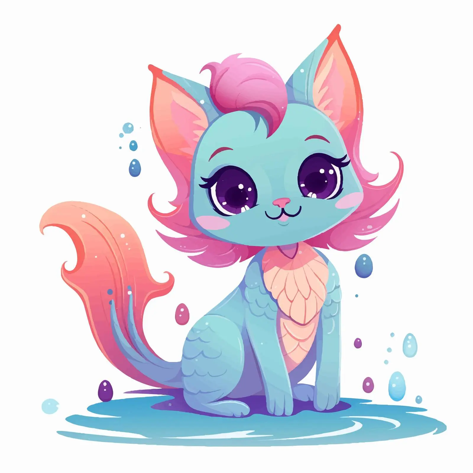 Cute Halloween Cat Mermaid with Fish — free download from Dotvec