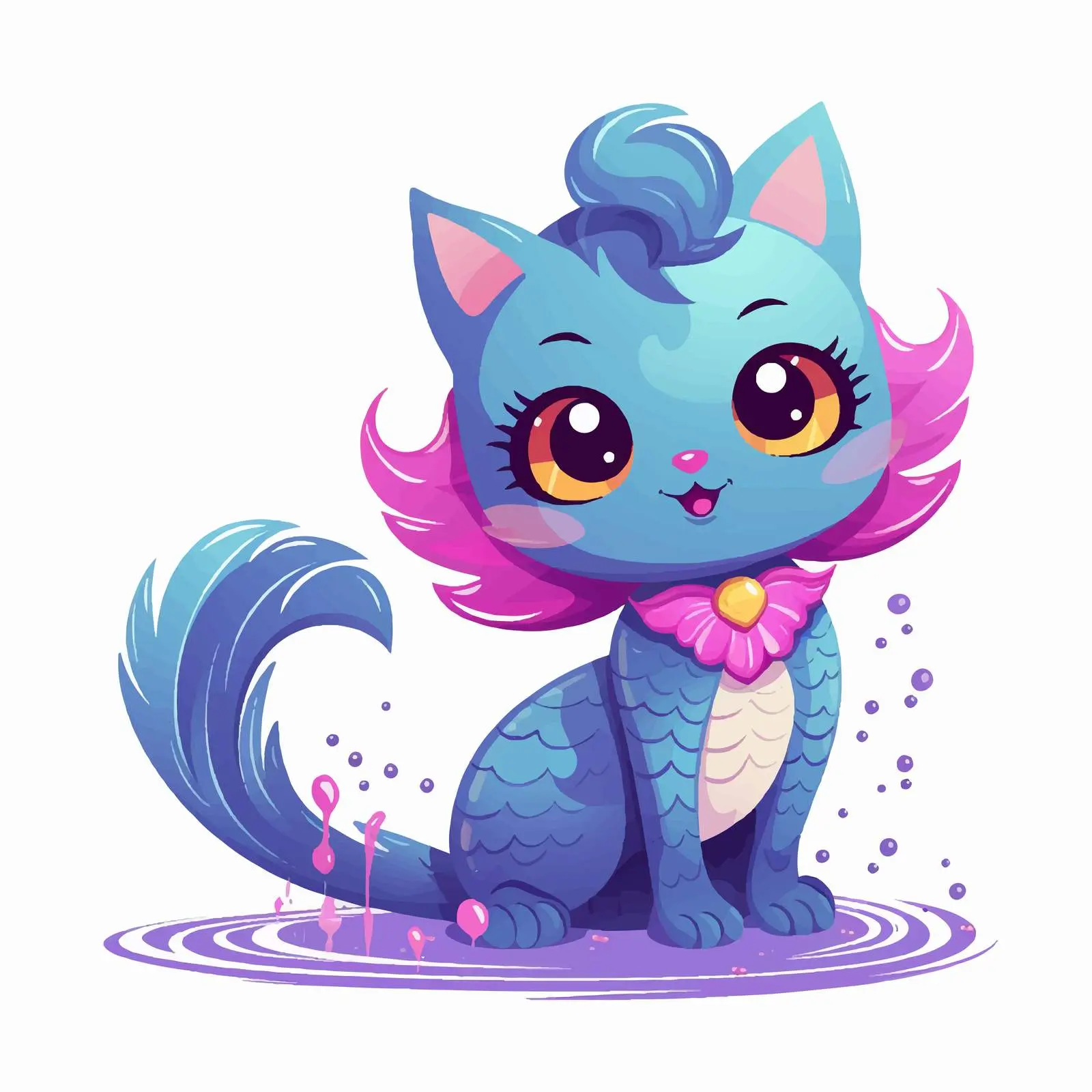 Cute Cat Mermaid Halloween Fairy Tale Vector — free download from Dotvec