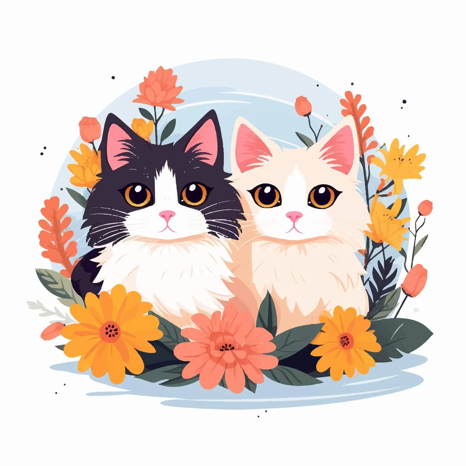 Cute Cats in Flowers Summer Card Set – free felines image from Dotvec