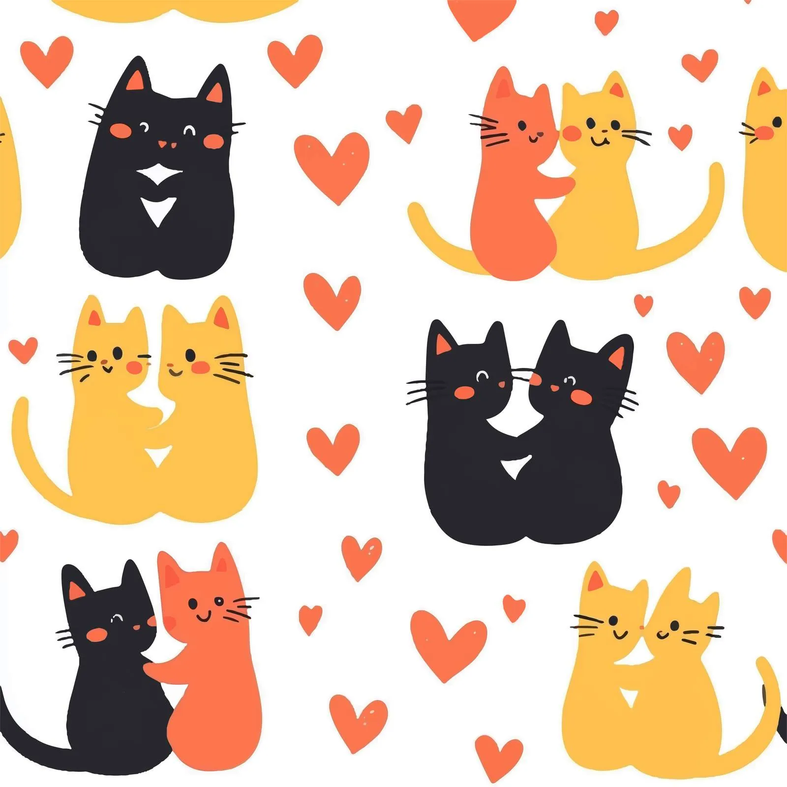 Cute Cats Seamless Pattern with Kitties Hugging — free download from Dotvec
